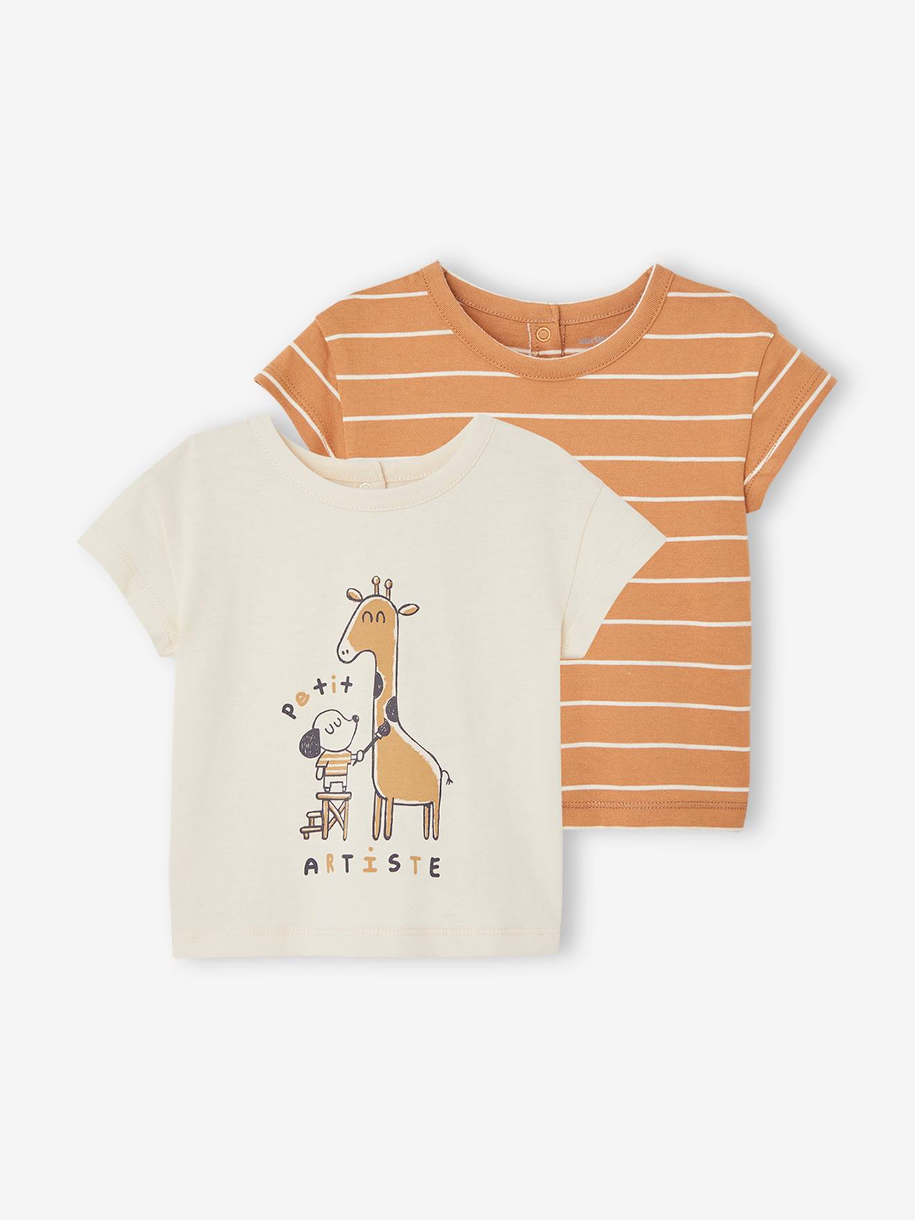 Vertbaudet 2er-Pack Baby T-Shirts BASIC - karamell