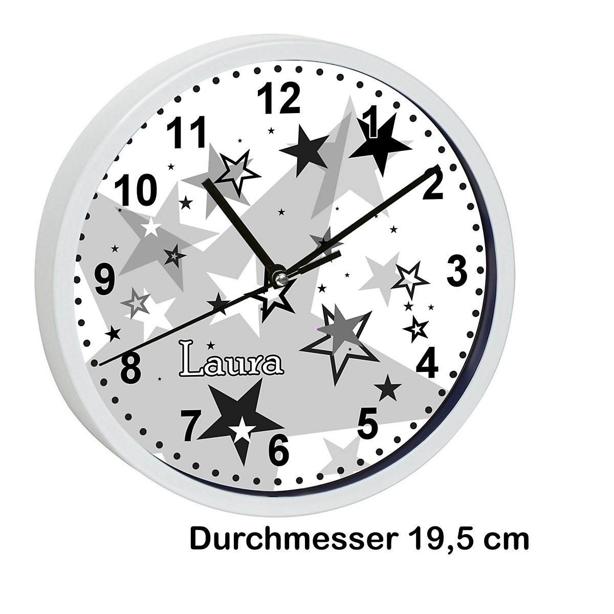 Kinder Wanduhr personalisiert mit Name Sternenhimmel Schwarz