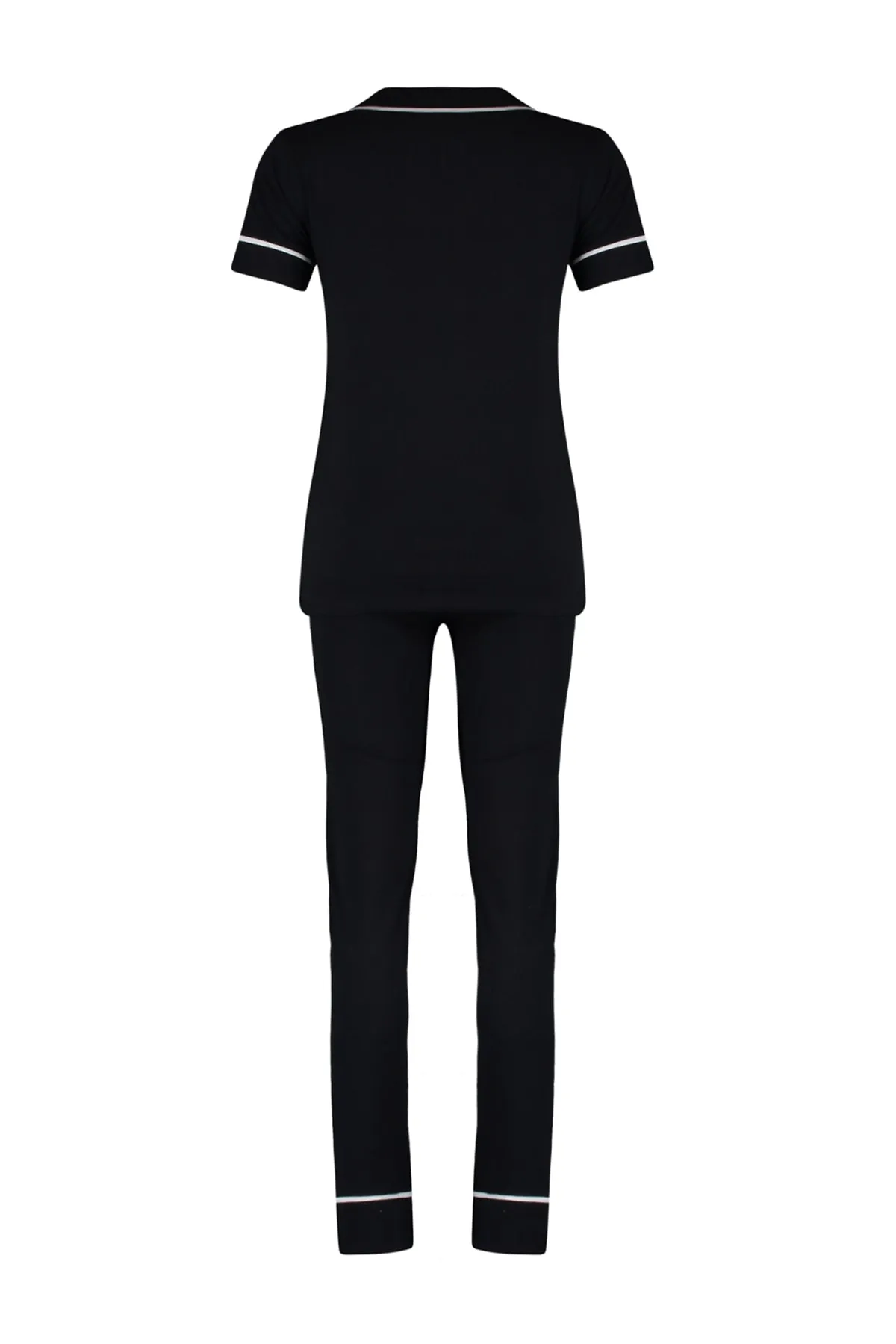 Trendyol Collection  Schwarzes Slim-Fit-Hemd-Hose-Strick-Pyjama-Set mit Lammkragen und Baumwollkragen THMAW22PT0704