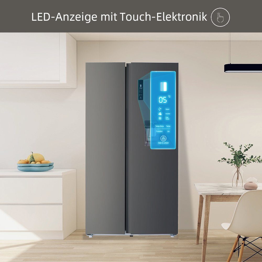 CHiQ Side-by-Side FSS559NEI42D, 177 cm hoch, 91.2 cm breit, 559L Kühlschränke,Inverter,12 Jahre Garantie für den Kompressor