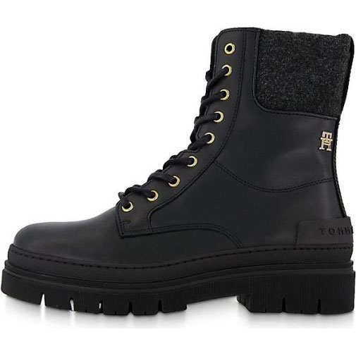 TOMMY HILFIGER Damen Schnürboots FEMININE FELT LACE UP BOOTIE aus Leder