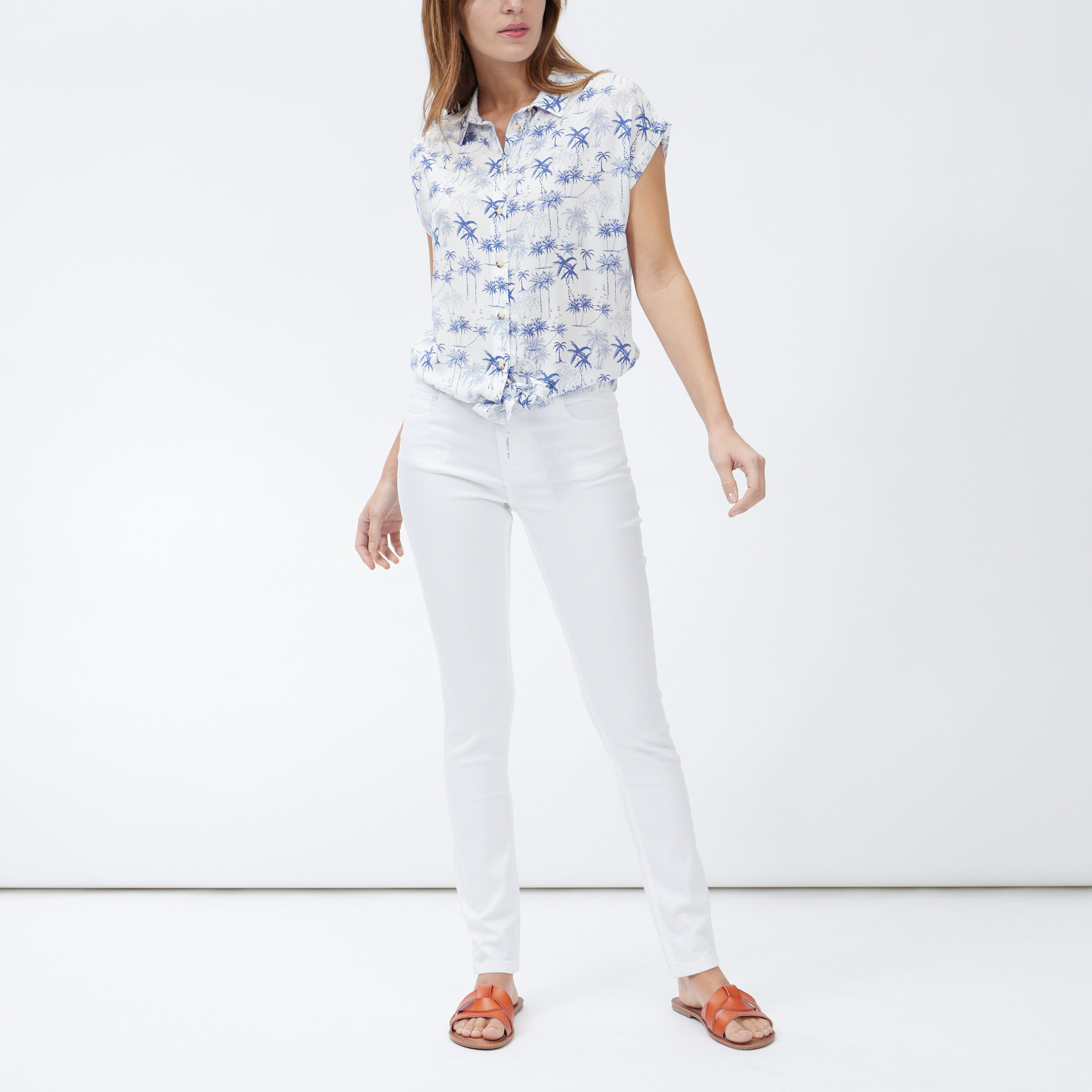 Pantalon slim taille basse blanc femme | La Halle