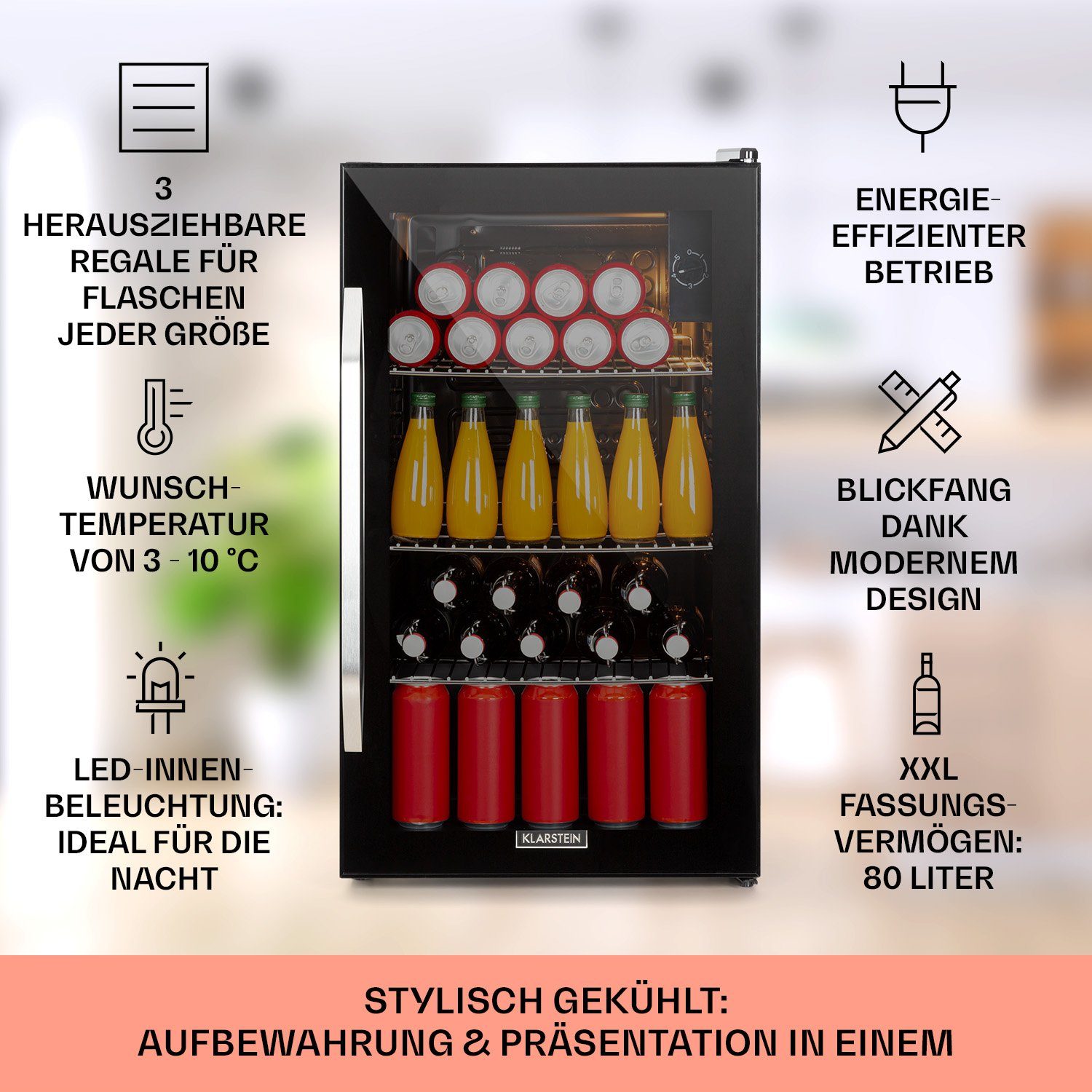 Klarstein Getränkekühlschrank HEA-Beersafe-XXL-OX 10034848A, 83 cm hoch, 47.5 cm breit, Bier Hausbar Getränkekühlschrank Flaschenkühlschrank Glastür