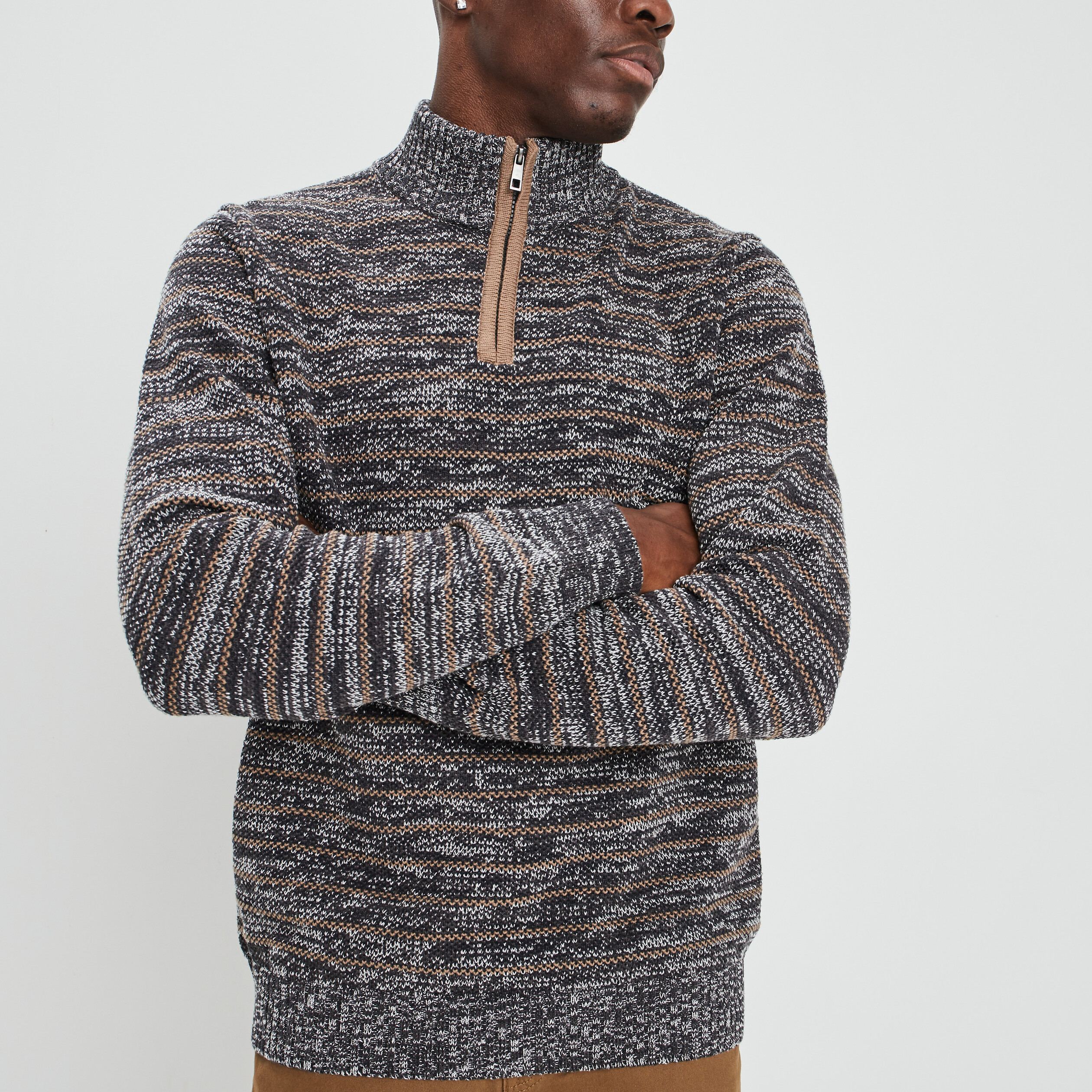 Pull avec col montant gris foncé homme | La Halle