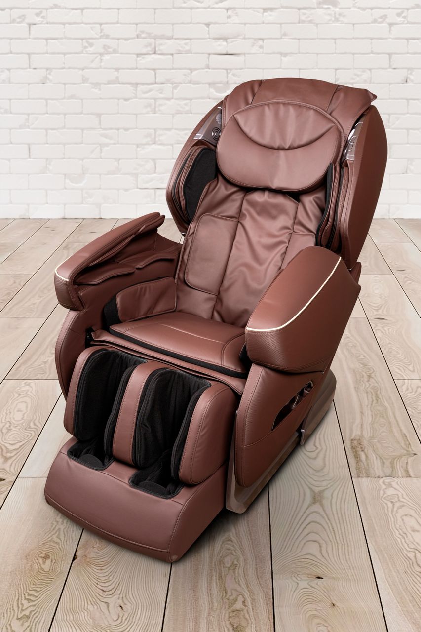 PureHaven Massage-Sessel Knet- und Klopfmassage Heizfunktion Bluetooth USB Sprachsteuerung braunes PU-Leder Fuß- Rücken- und Gesäßmassage