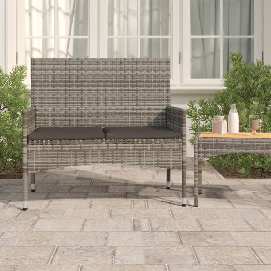 vidaXL Gartenbank Gartenbank 2-Sitzer mit Kissen Grau Poly Rattan (1-St)