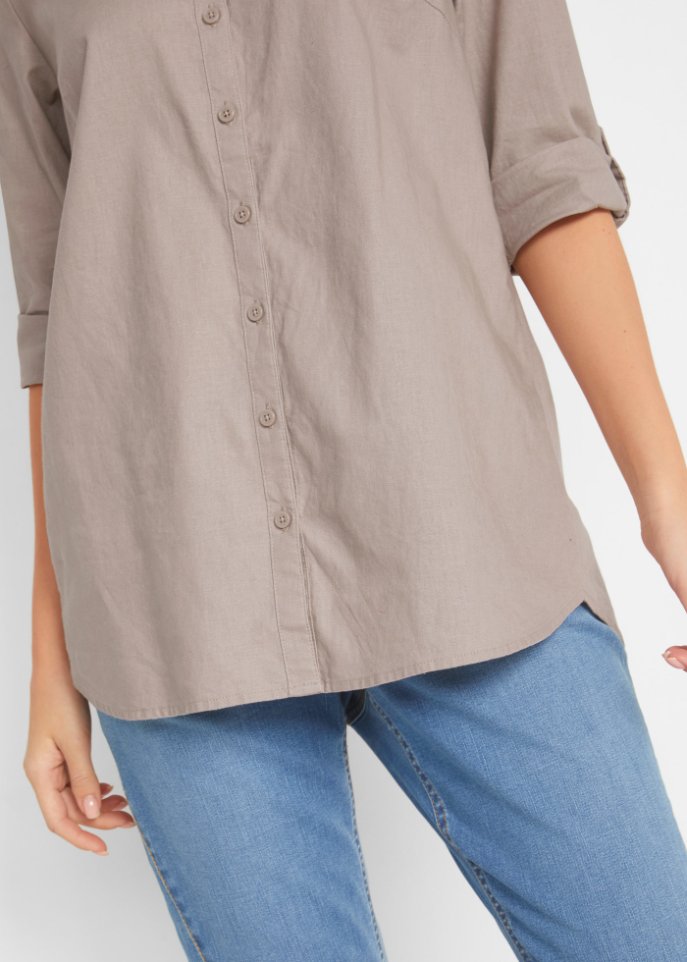 Bluse mit Leinen, 3/4 Arm