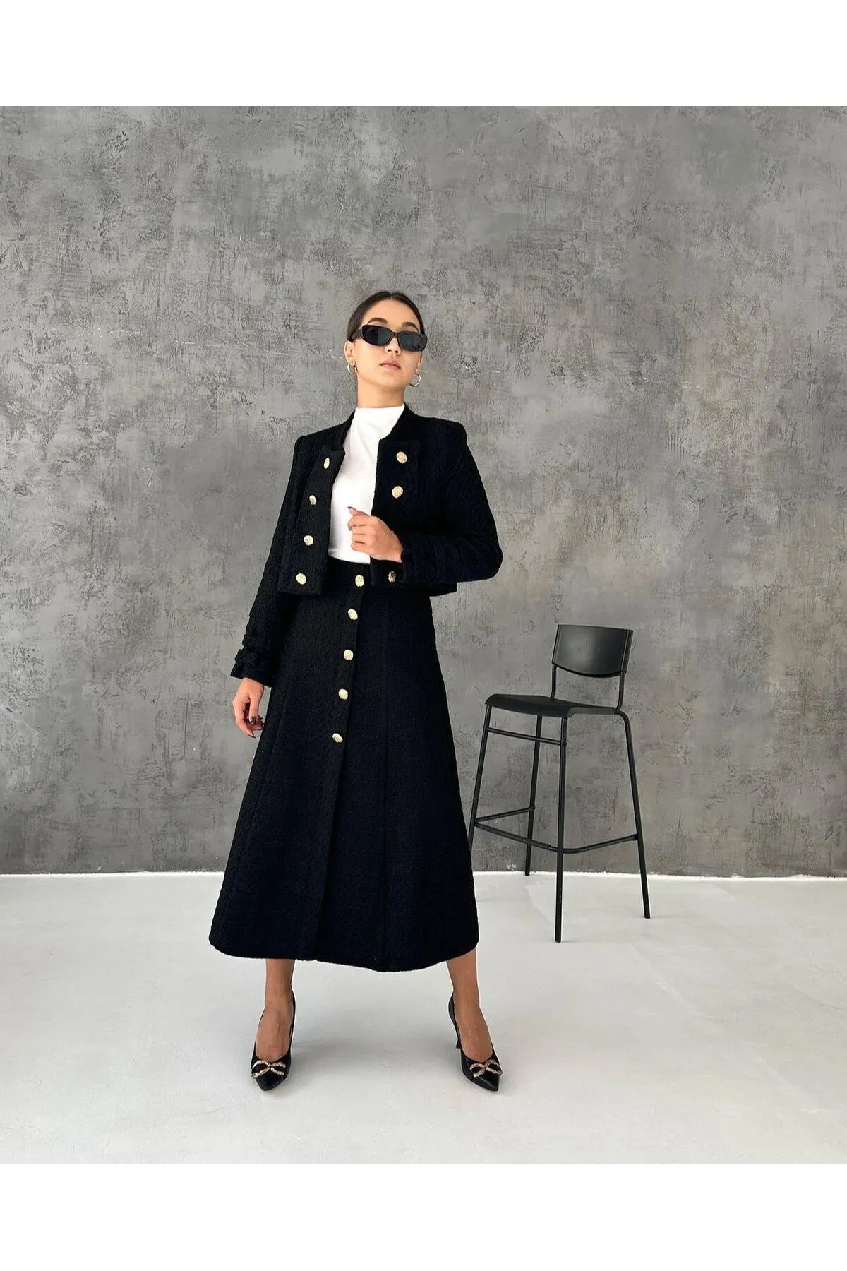 Laluvia  Schwarzes, hochwertiges Lina Tuvid-Rock-Jacken-Set