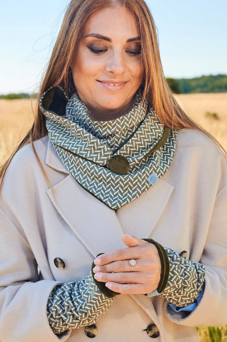 Wishproject® Armstulpen Damen Pulswärmer, Fischgrat Style & Grün Hergestellt in Deutschland, WASCHBAR, LANGLEBIG UND STILVOLL