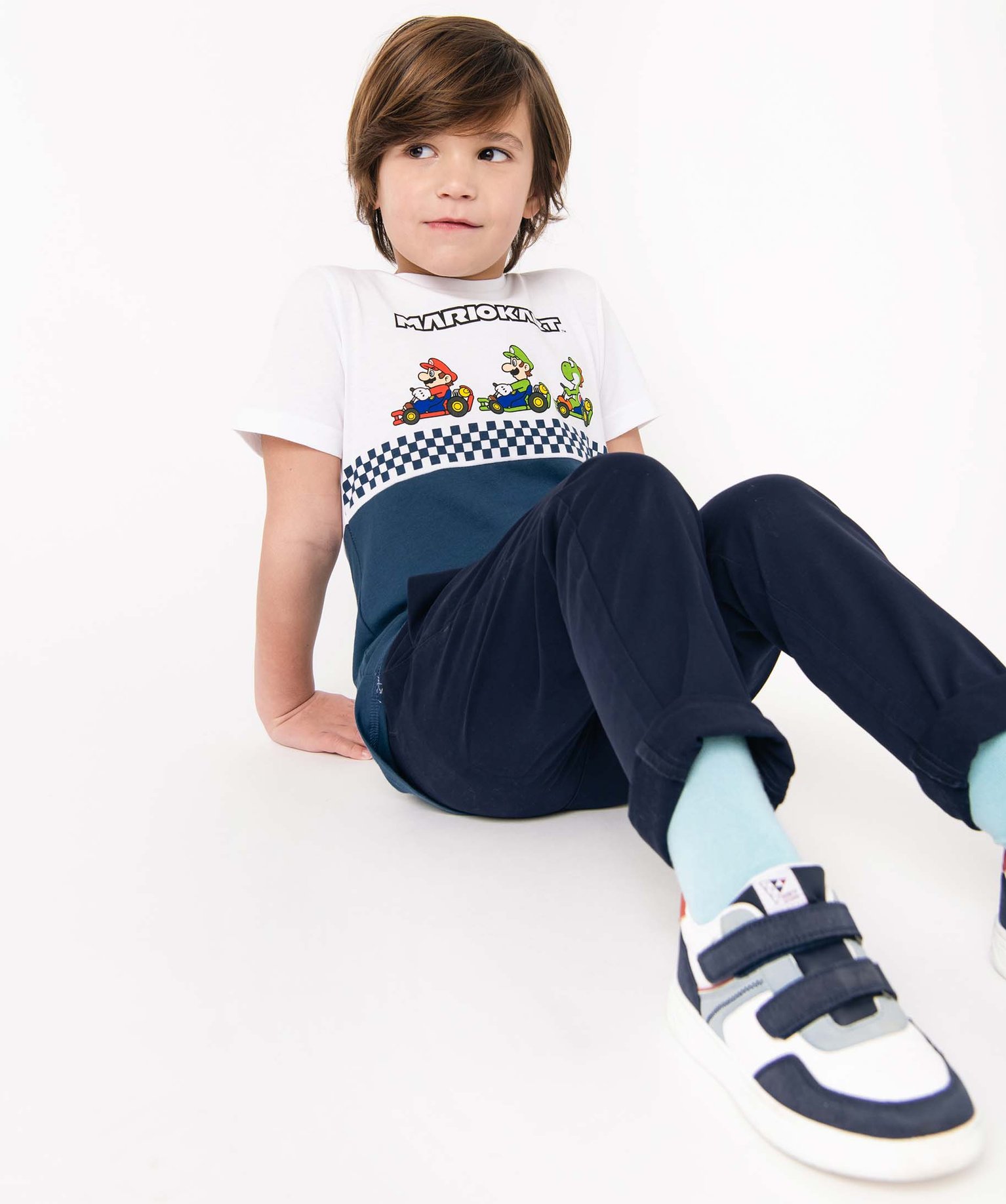Pantalon Garçon chino en toile unie marine | GEMO