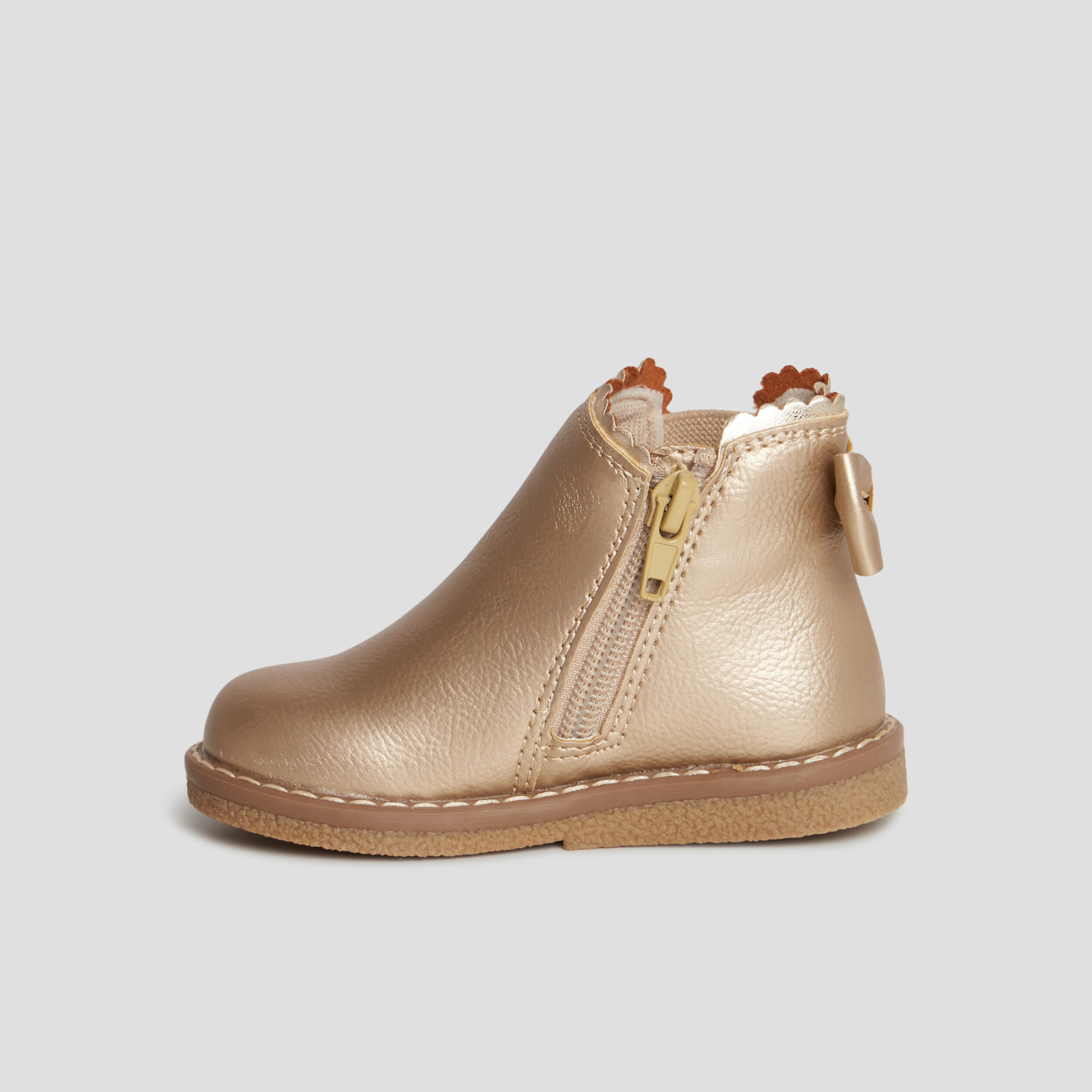 Bottines zippées avec noeud jaune or bébé fille | La Halle