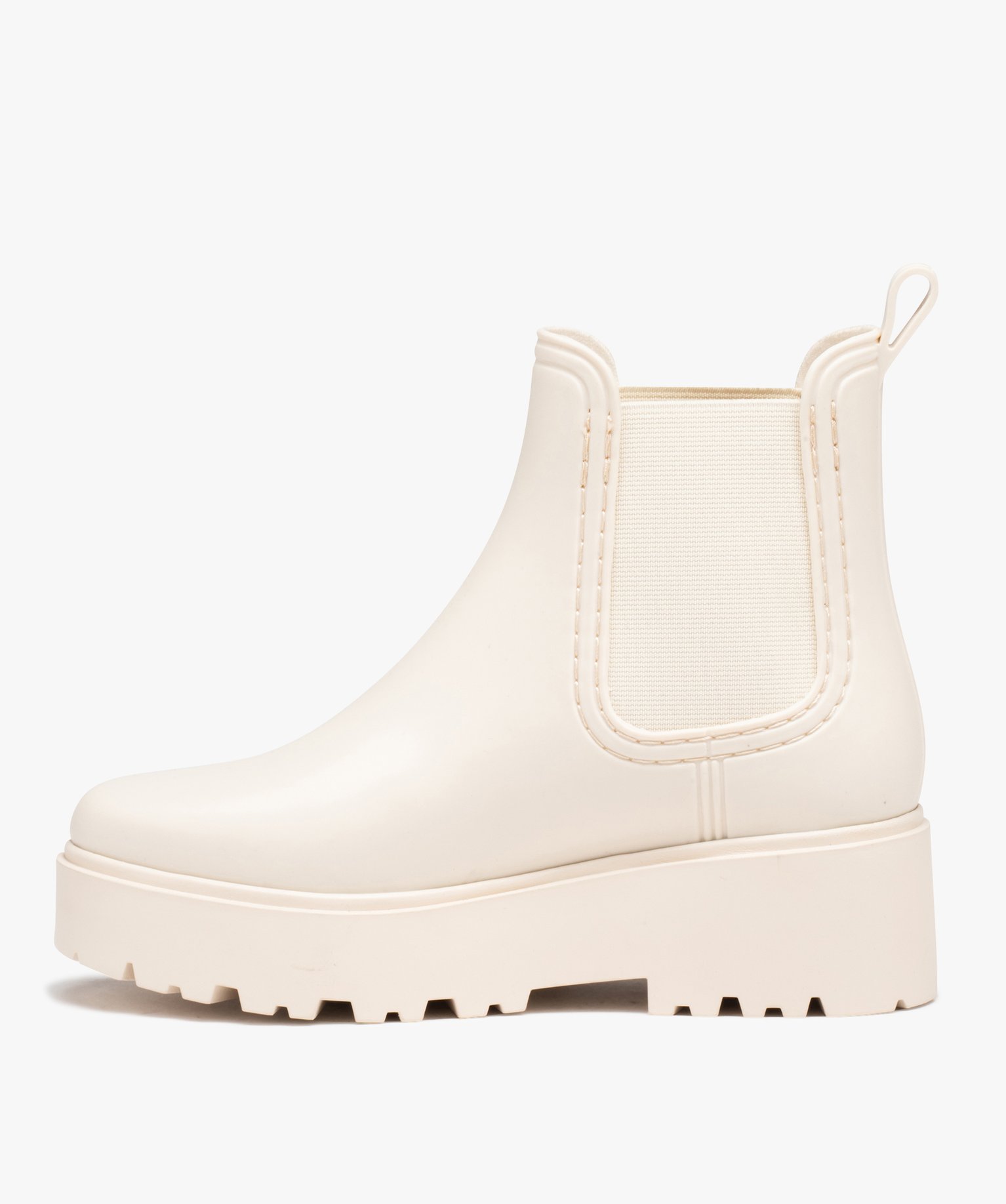 Boots femme unies style Chelsea à semelle plateforme crantée beige | GEMO