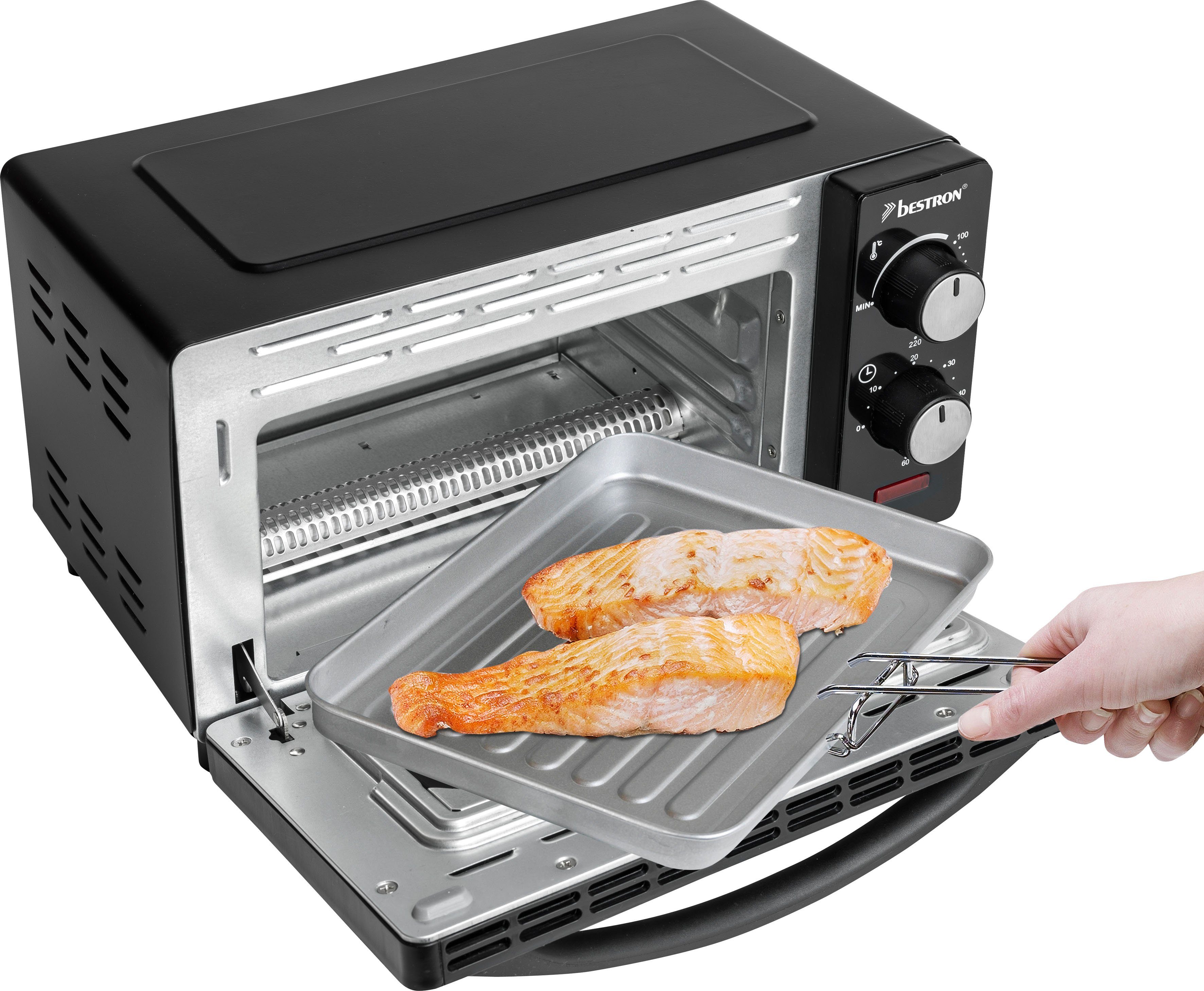bestron Minibackofen AOV9 kompaktes Gerät, 800 Watt, Schwarz