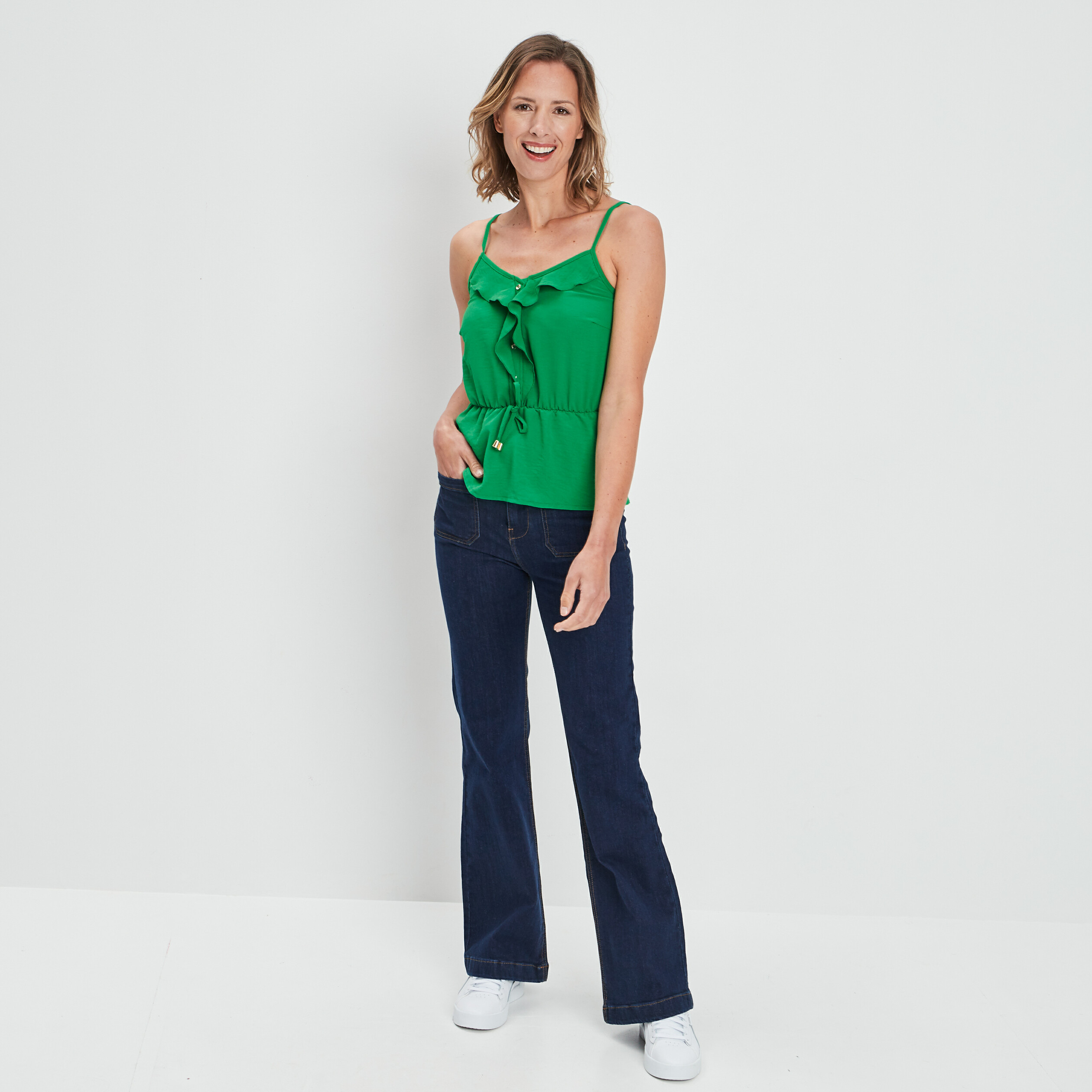 Blouse volantée bretelles fines vert femme | La Halle