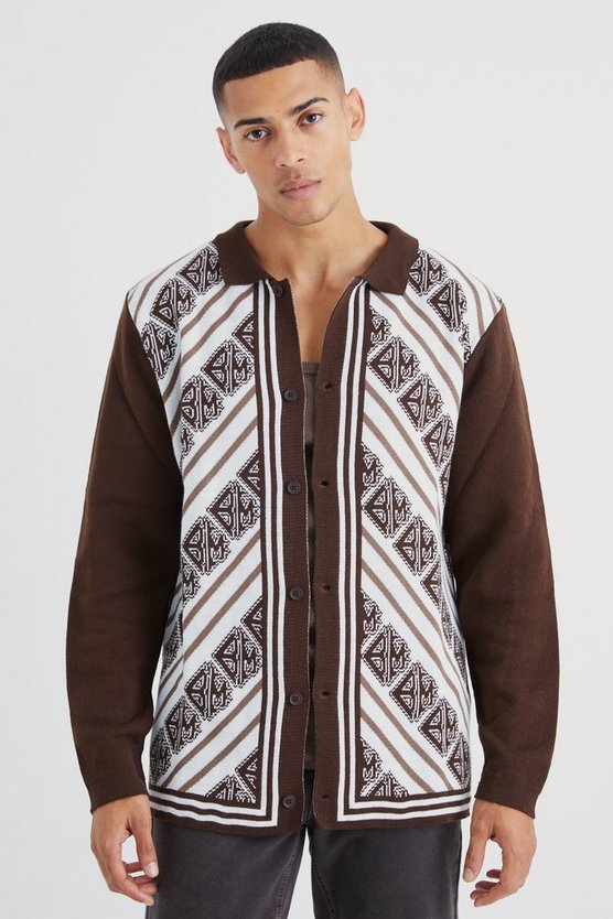 Langärmliges geripptes Jacquard-Hemd mit Kragen
