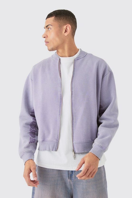 Kastige Oversize Jersey-Bomberjacke mit Acid-Waschung