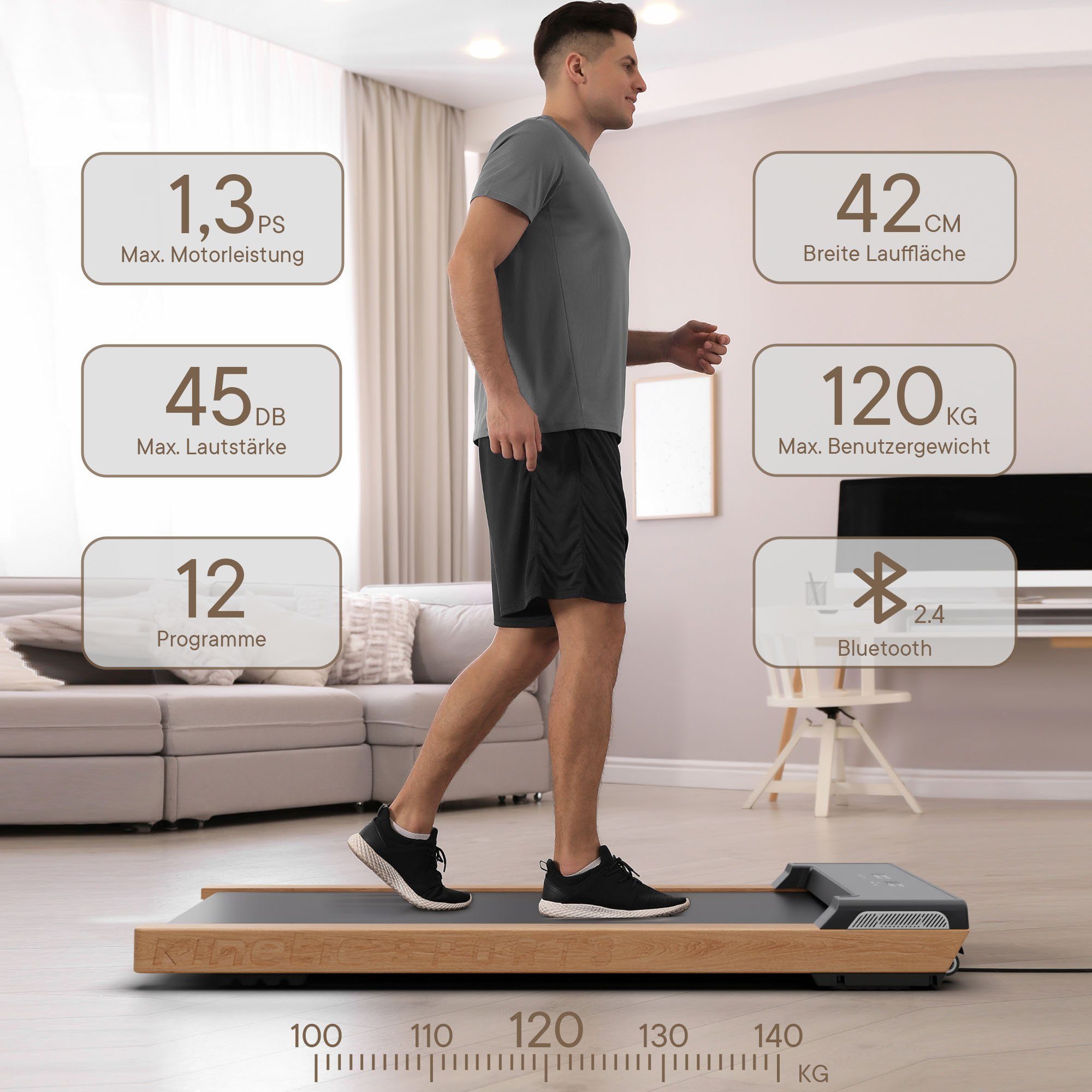 Kinetic Sports Laufband DW6, 42 cm breite Lauffläche, LED Display, Sound-On Lautsprecher