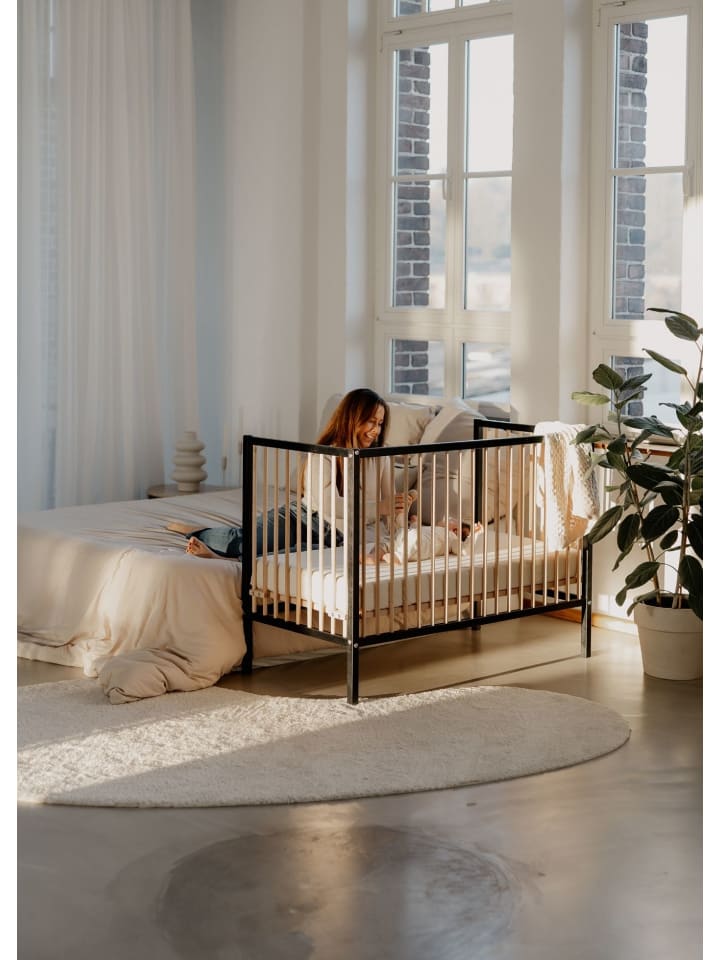 Sämann Beistellbett mit Matratze & Umbauseite - schwarz/natur - Dreamy 4 in 1 Bett günstig kaufen 60x120 cm