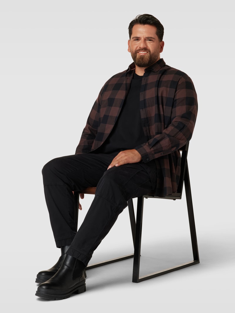 PLUS SIZE Freizeitemd mit Karomuster Modell 'EGINGHAM' in dunkelbraun