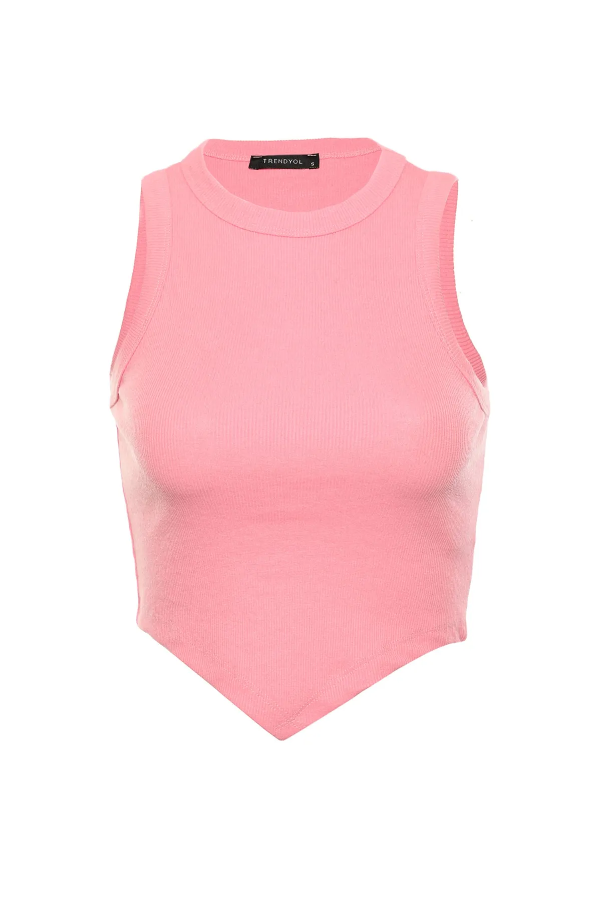 Trendyol Collection  Rosa, asymmetrisches, superkurzes, geripptes, flexibles Strick-Tanktop TWOSS22AL0065