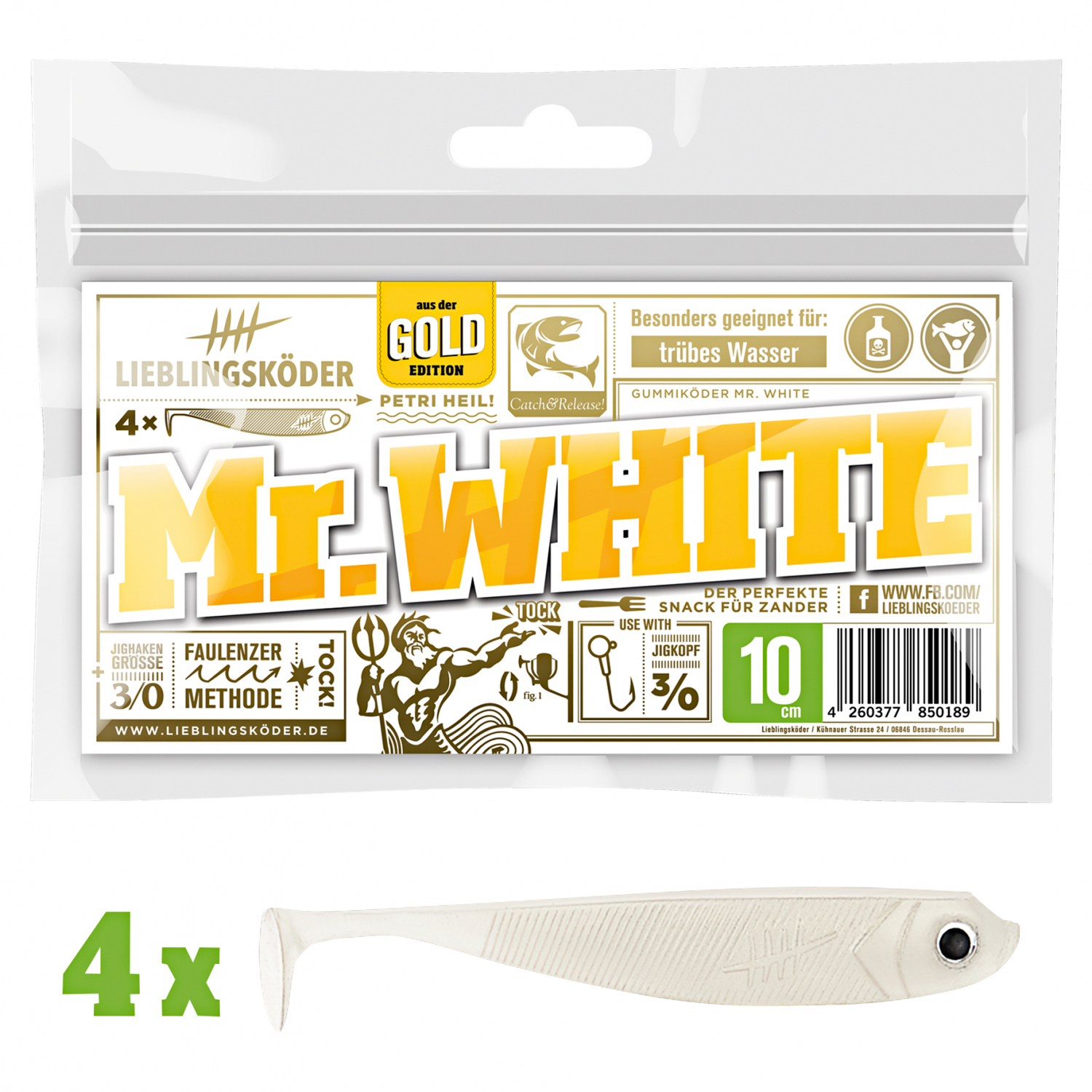 Lieblingsköder Gummifisch Zanderköder (10 cm, Mr. White)