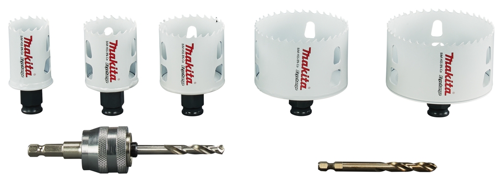 Set carotă Makita Accessories E-15805, 7 piese, 35, 41, 51, 73, 83 mm, lemn/metal, Ezychange, în cutie