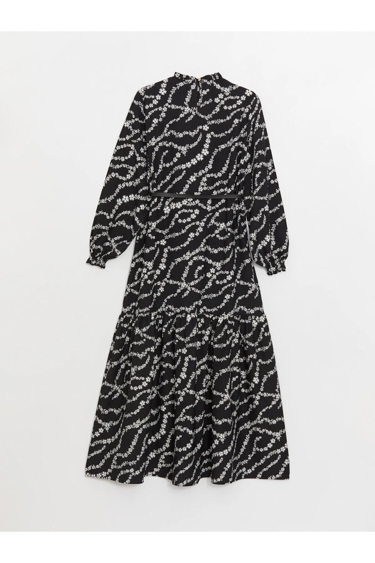 LC Waikiki  Gerüschtes, langärmeliges Damenkleid mit hohem Kragen und Blumenmuster