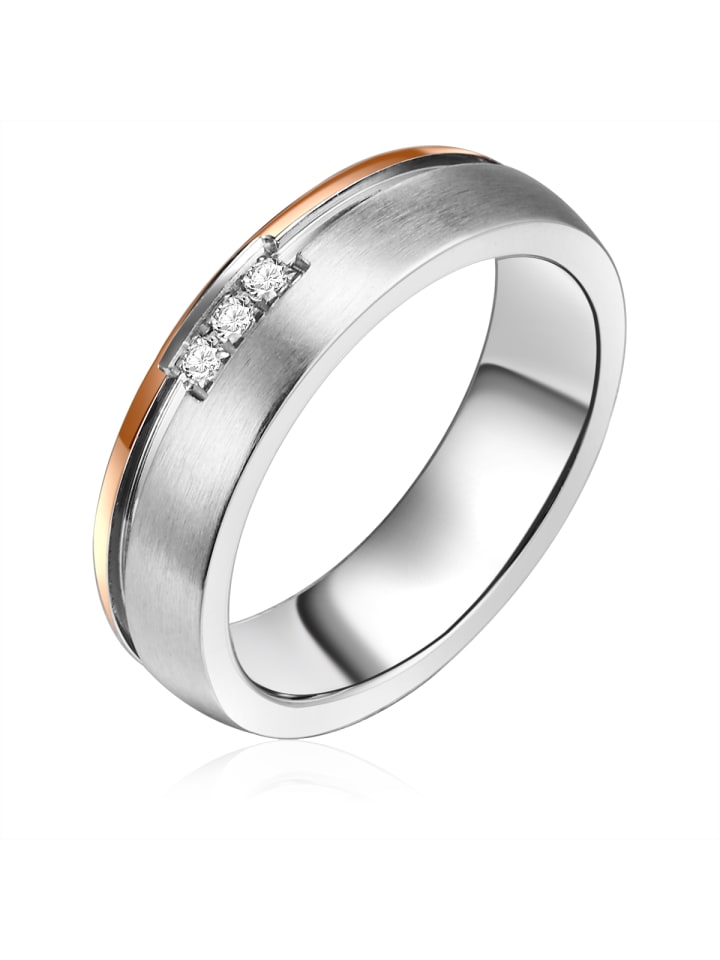 Trilani Ring Edelstahl bi-Color Zirkonia weiß in silber günstig kaufen