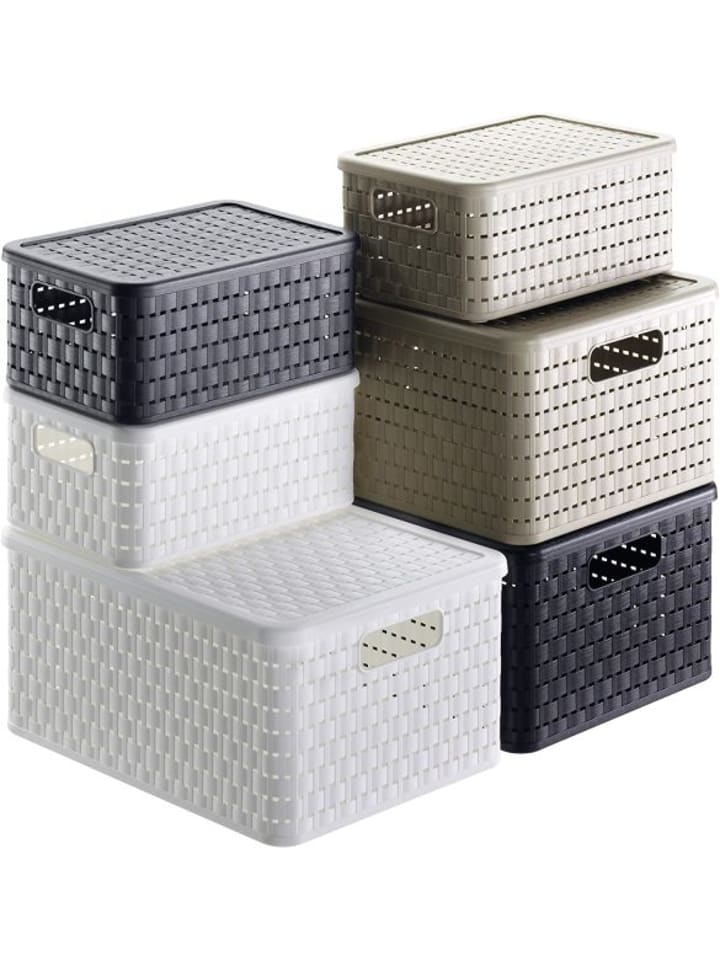 Rotho Country 3er-Set Aufbewahrungsbox 14l in Rattan-Optik in Anthrazit günstig kaufen onesize