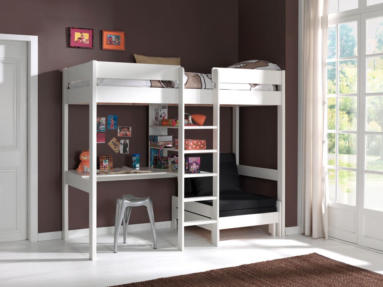 VIPACK Hochbett Pino mit Schreibplatte und Sesselbett