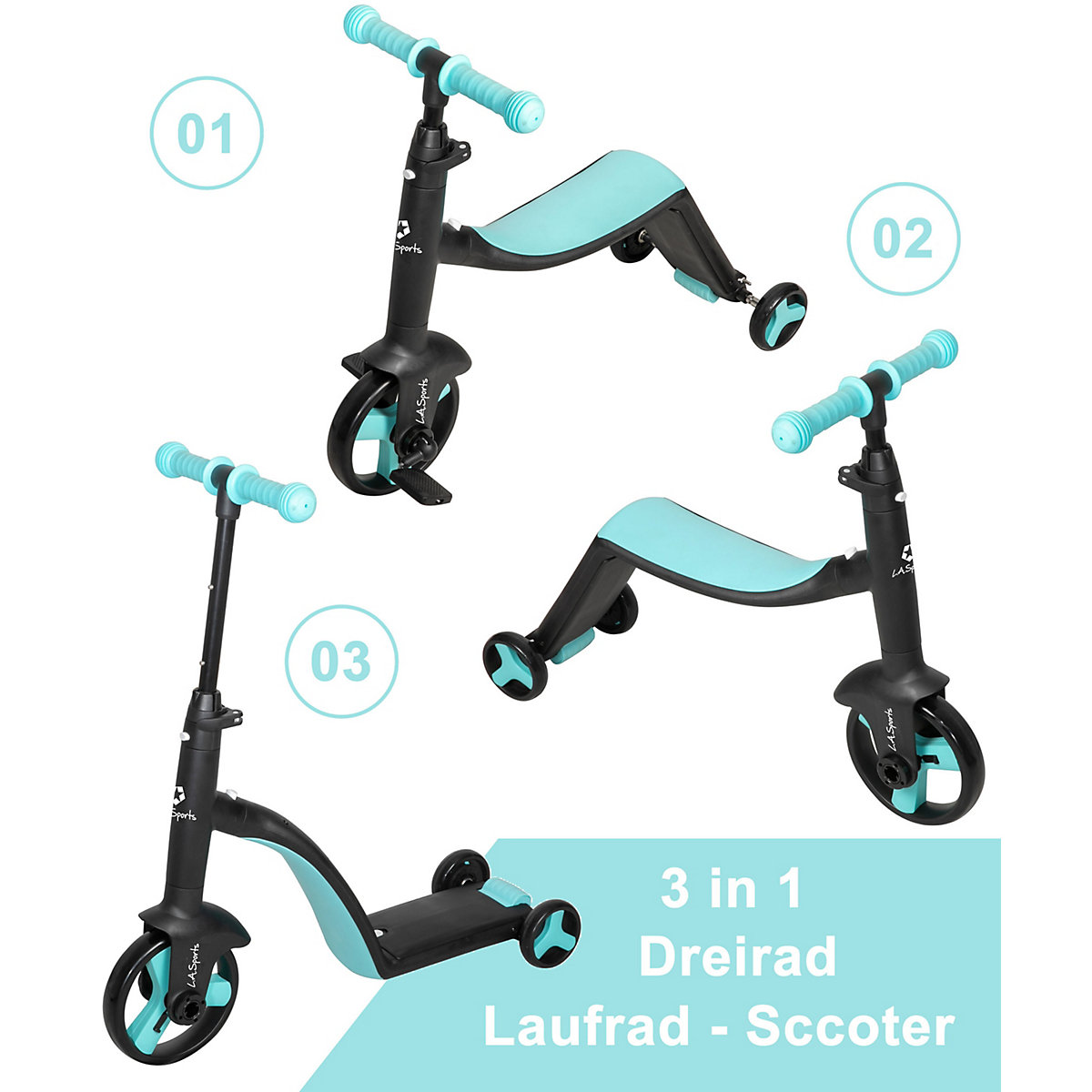 3-in-1 Kids Trike verwendbar als Laufrad Dreirad und Scooter