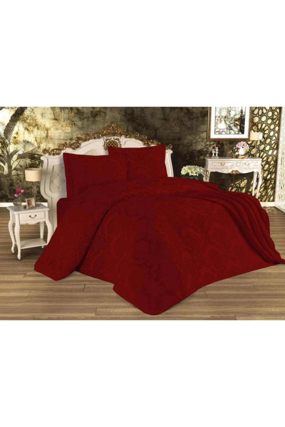 Çeyiz Diyarı  Busem Jacquard-Chenille-Einzelbettdecke, Weinrot