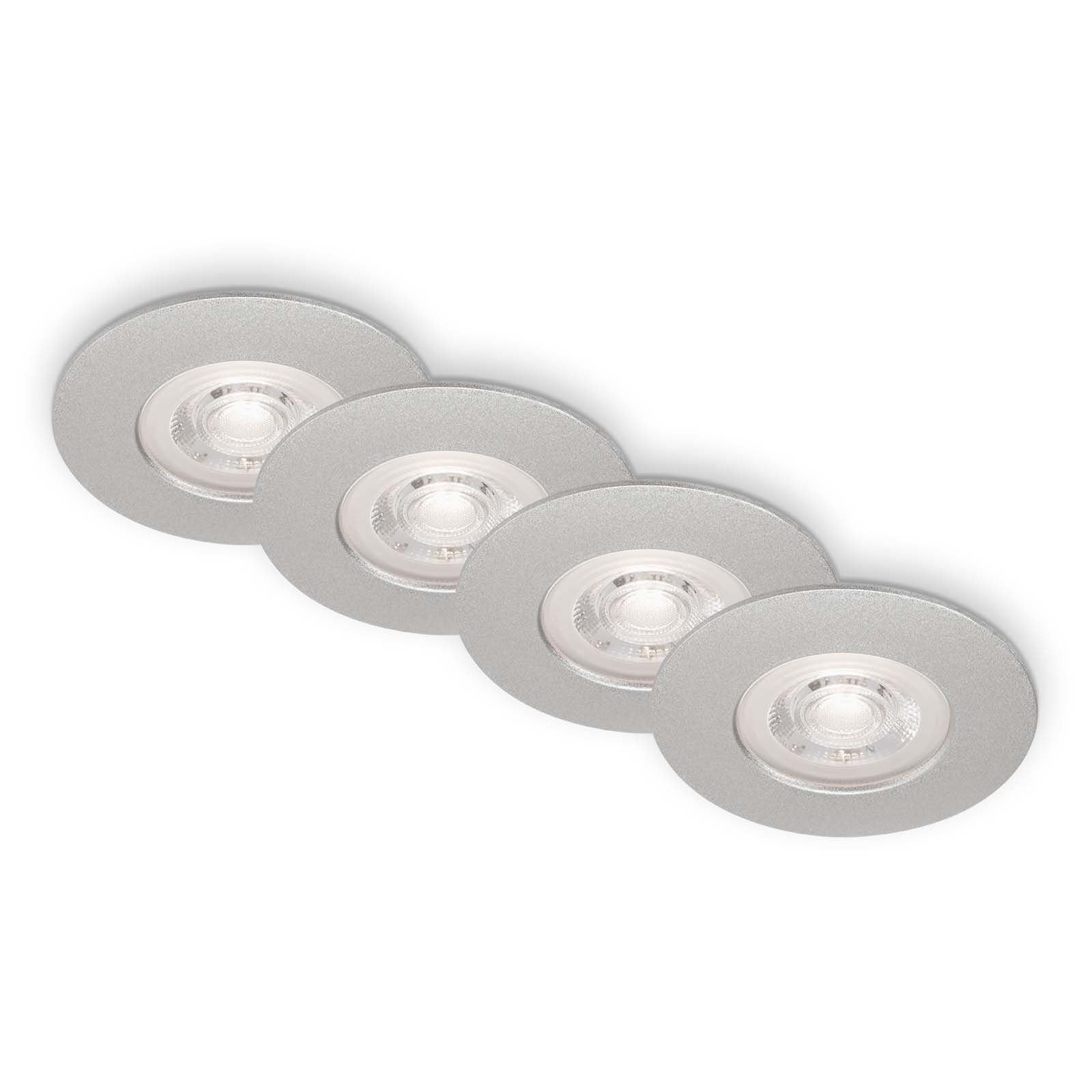 Briloner Leuchten LED Einbauleuchte 7999-044, LED fest verbaut, Warmweiß, 4er Set, ultraflach, IP44, Warmweiß 3000K, chrom-matt, 9 cm