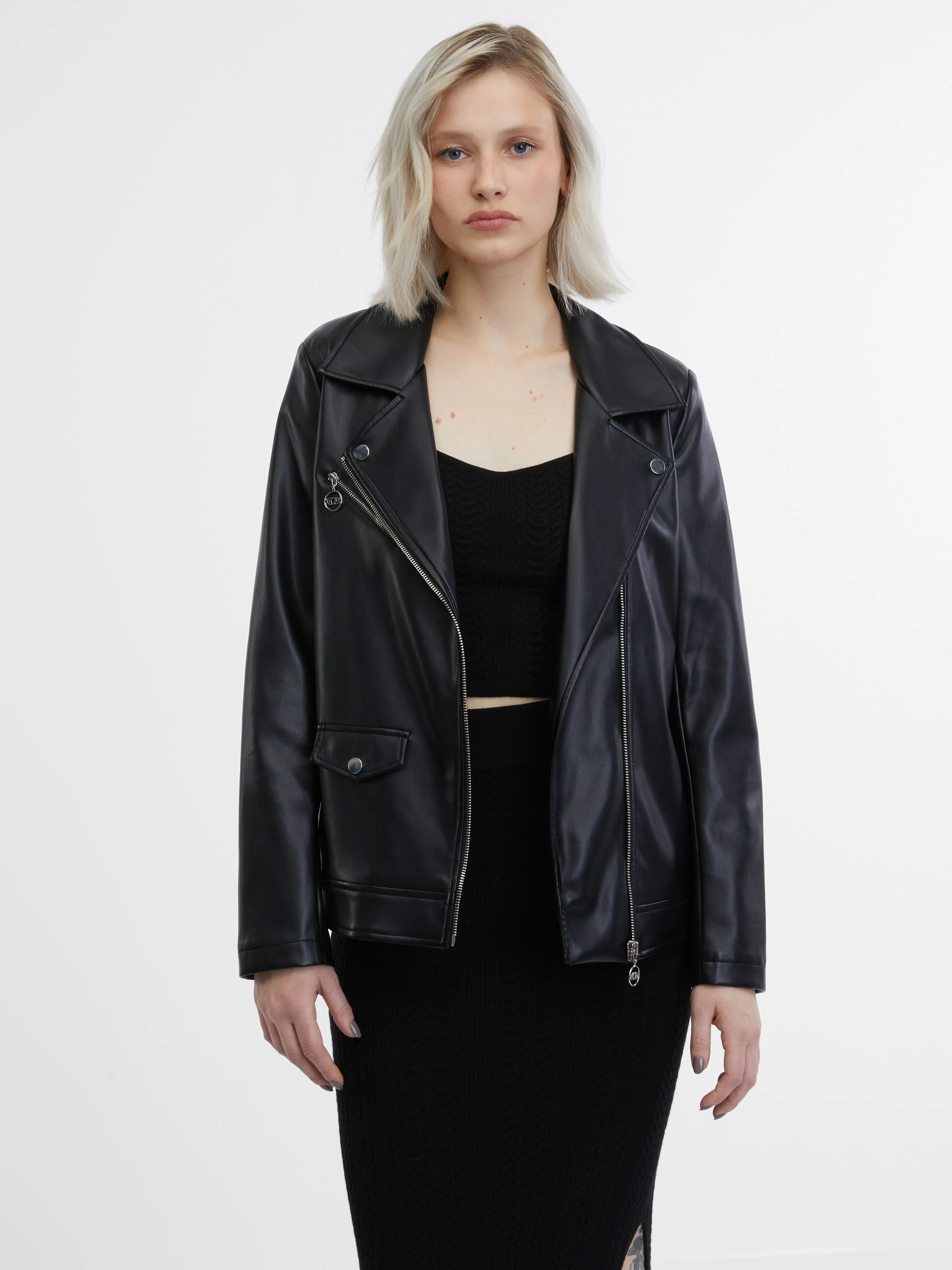 Schwarze Damen Lederjacke ORSAY