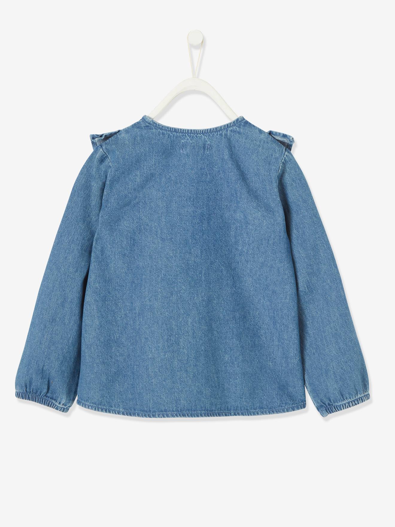 Vertbaudet Mädchen Jeansbluse mit Volants - blue stone