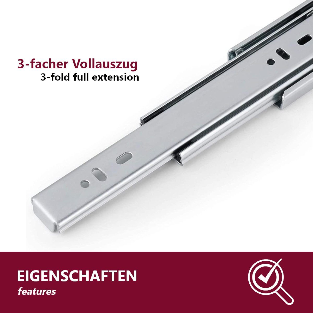HOOZ Auszug Schubladenführung Vollauszug 30 - 60 cm (2er Set, 2 St., 1 Paar), 2er Set