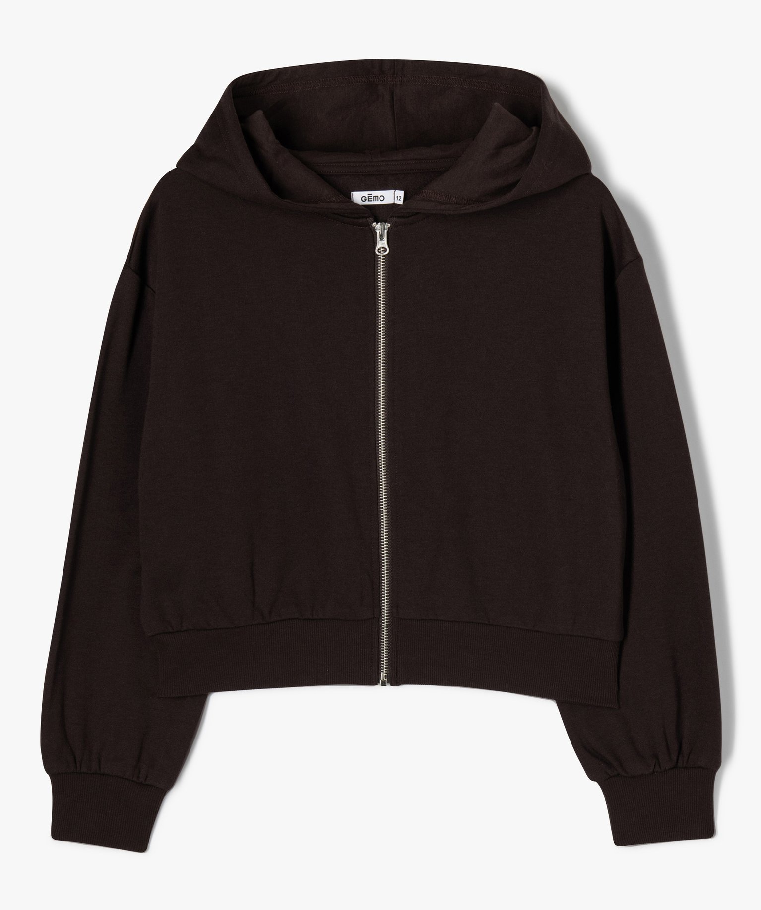 Sweat zippé à capuche coupe courte fille marron | GEMO