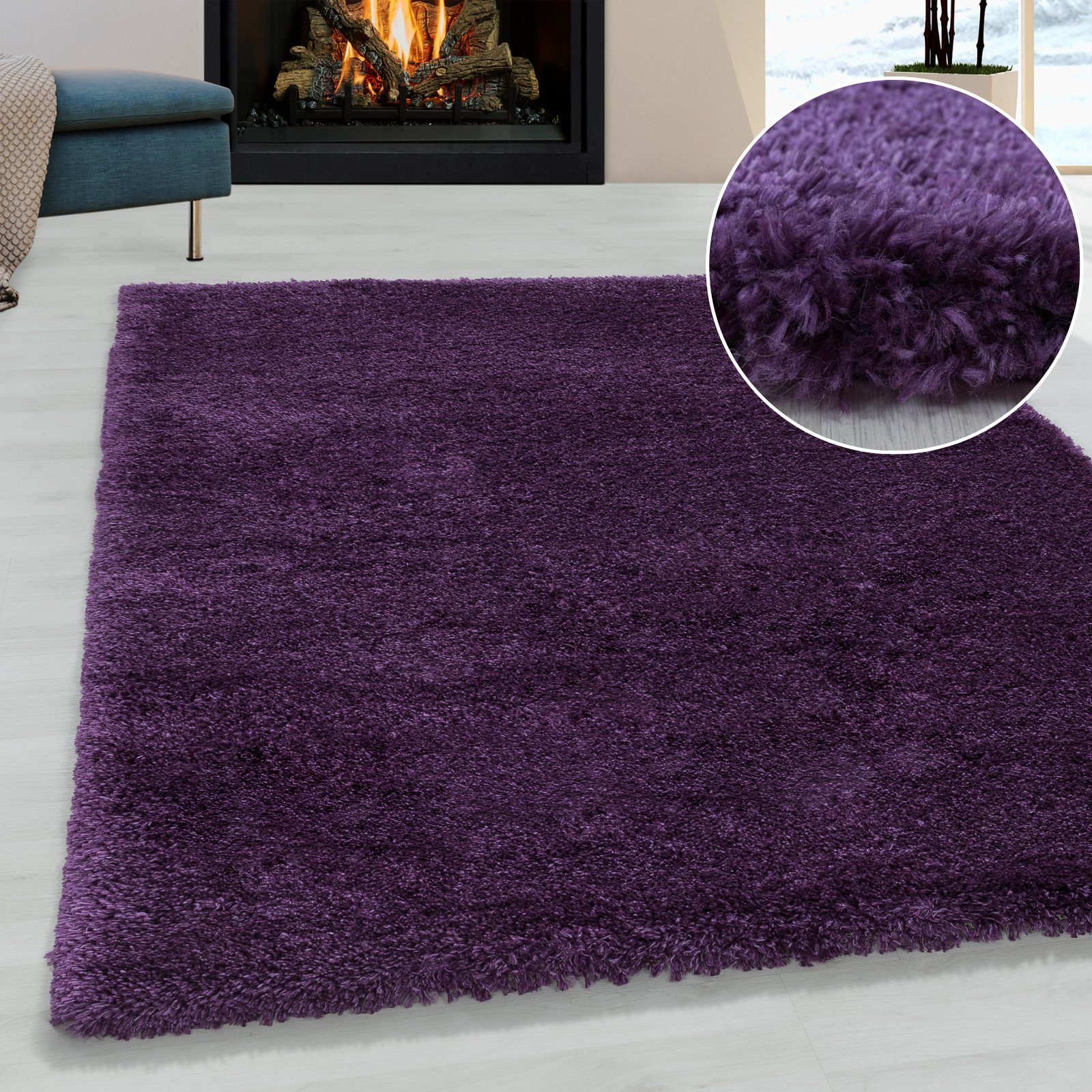 Hochflor-Teppich Teppich Hochflorteppich Langflorteppich Uni kuschelig Wohnzimmer, Miovani, Rechteckig, Höhe: 50 mm