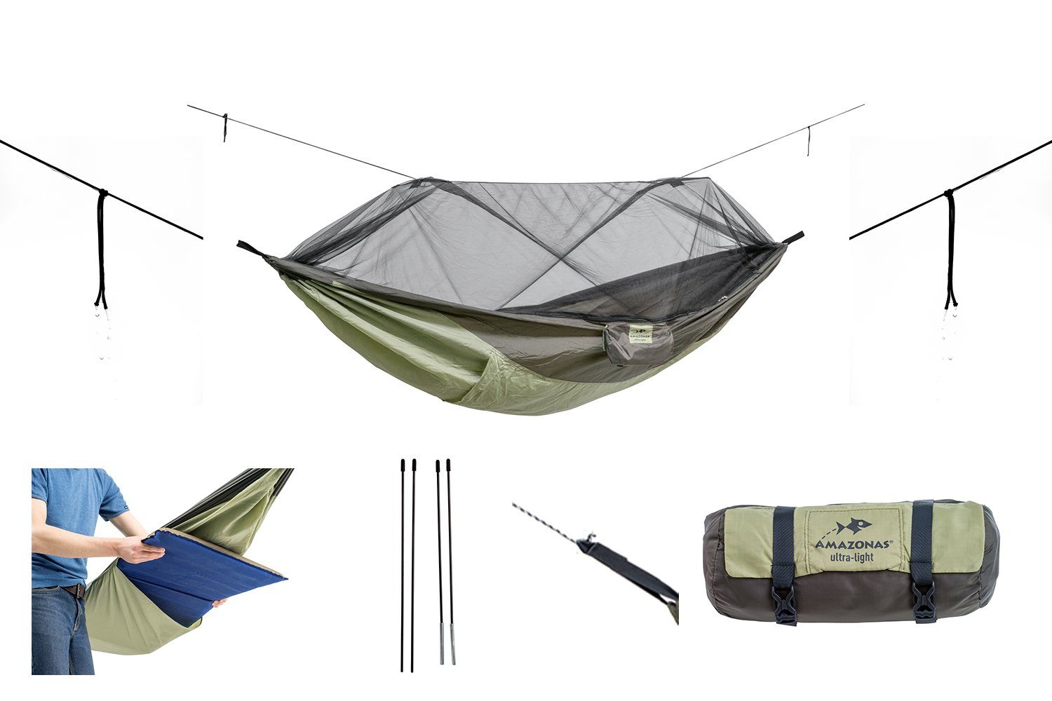 Amazonas Hängematte Moskito Traveller Thermo, Ultra Light Hängematte inkl. Moskitonetz und Isomattenfach