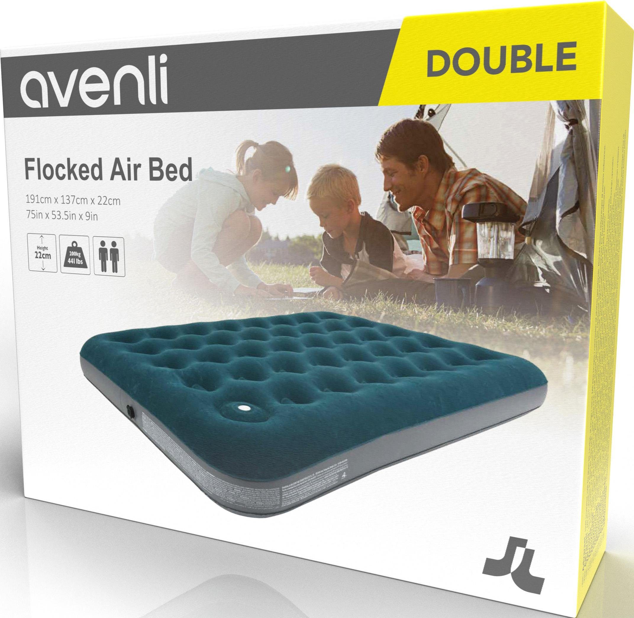 Avenli Luftbett Campingbett 191x136x22 cm, (Luftmatratze für 2 Personen), Gästebett mit eingebauter Fußpumpe