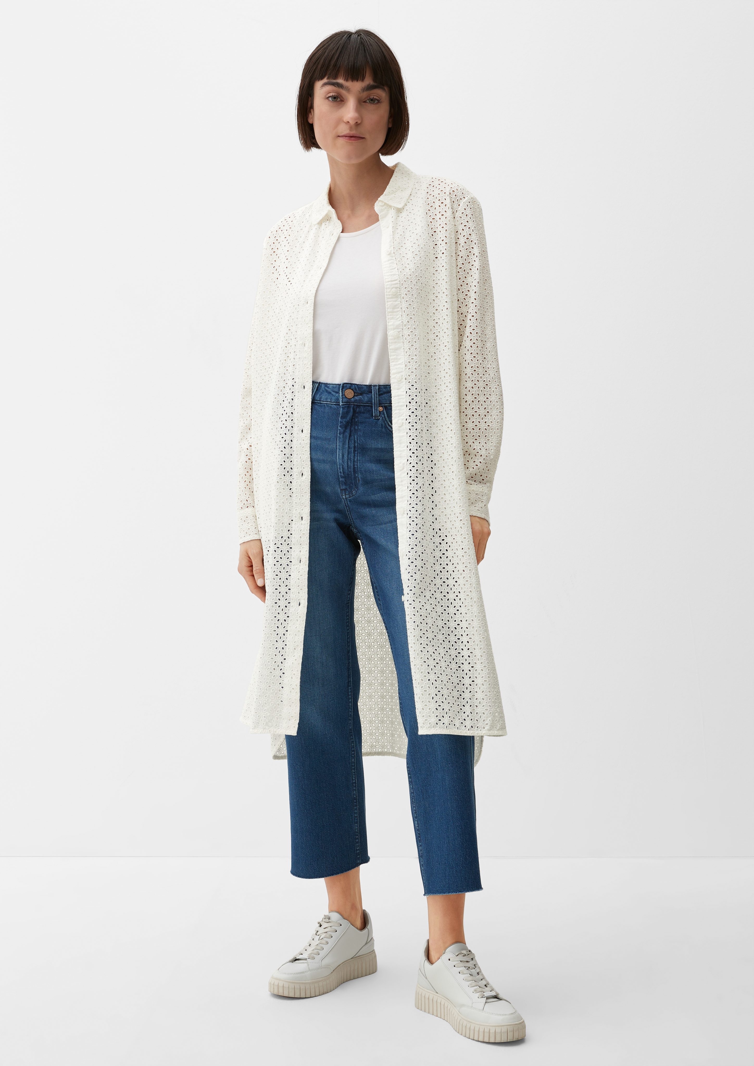 s.Oliver Langarmbluse Longbluse aus Broderie Anglaise