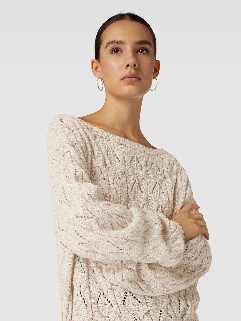 Strickpullover mit Lochstickerei Modell 'Brynn life' in sand