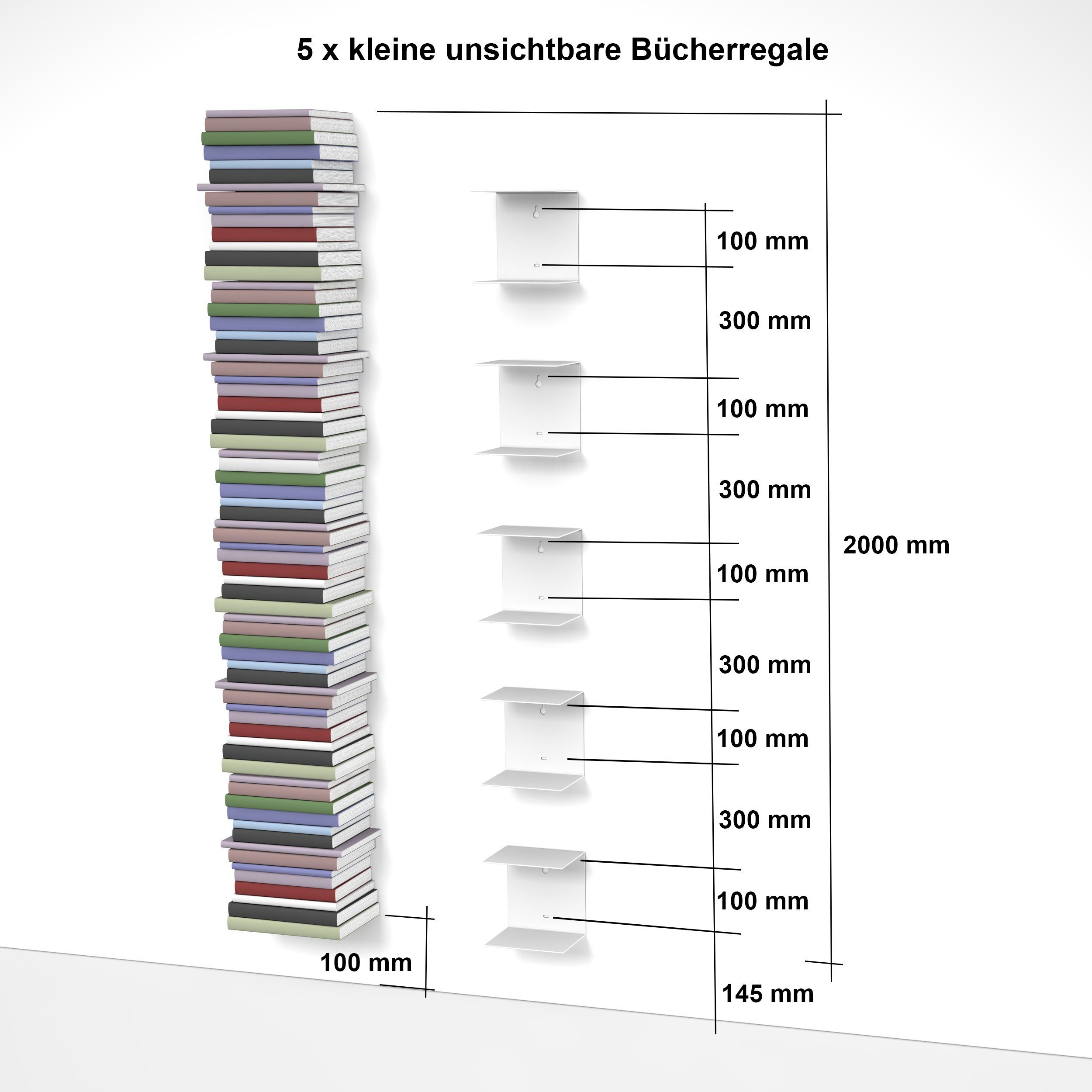 home3000 Bücherregal unsichtbares Bücherregal, 1-tlg., Made in Germany; Breite 16,5cm; Matt; 4 verschiedene Varianten;