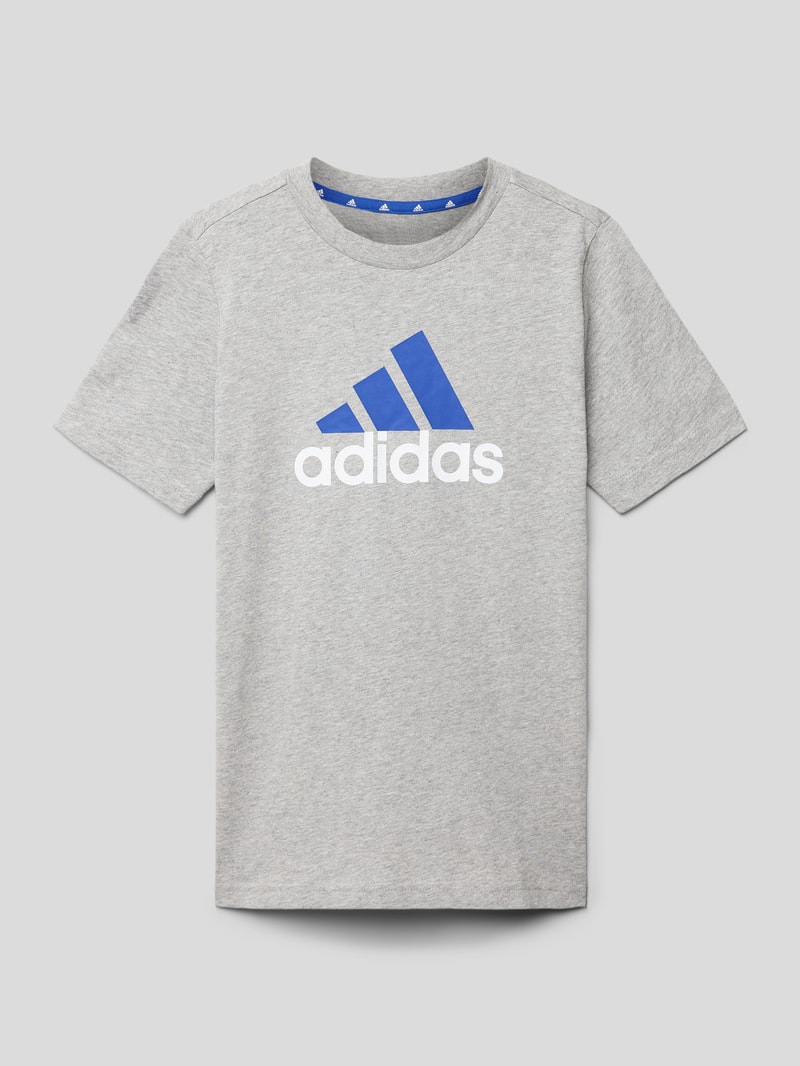 T-Shirt mit Label-Print in mittelgrau meliert