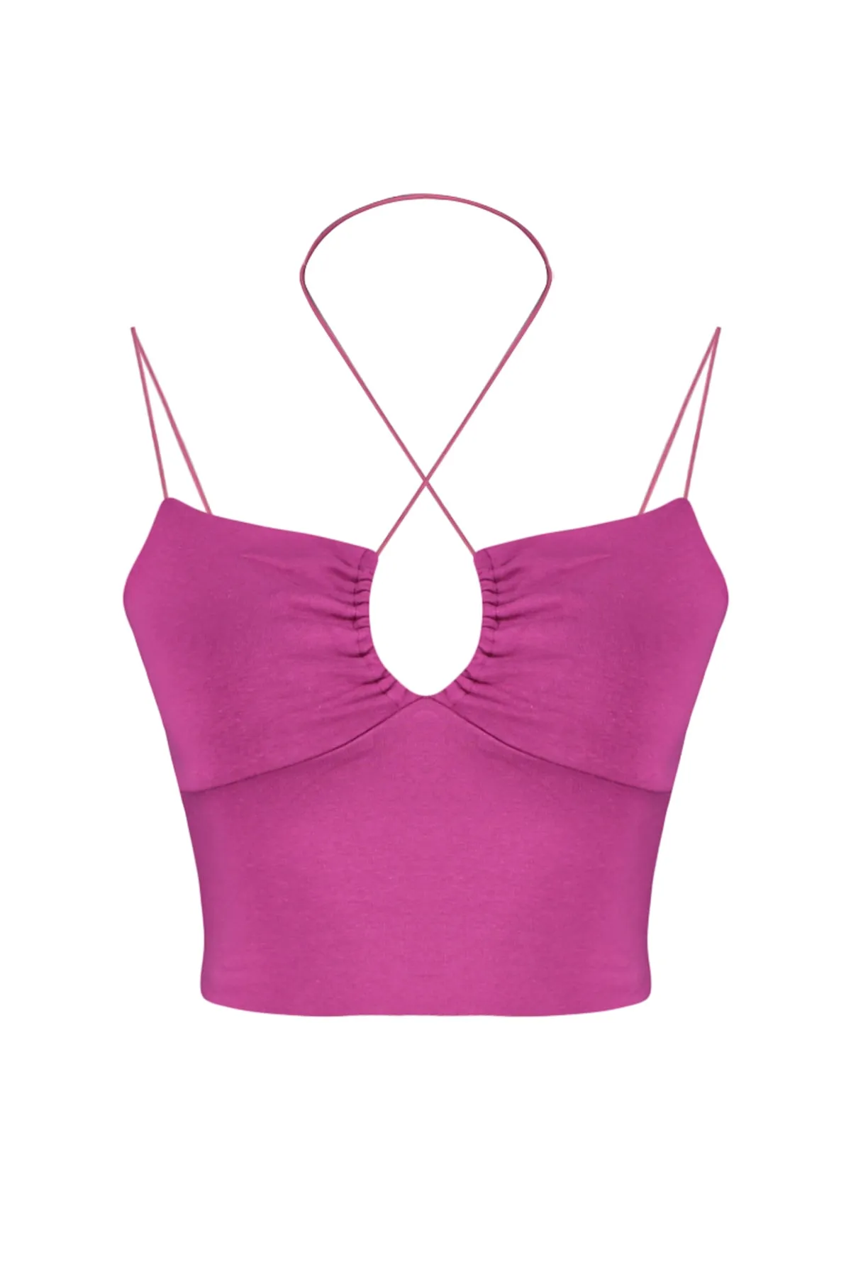 Trendyol Collection  Fuchsia Neckholder Spaghettiträger Baumwolle Flexibles Crop Strick Tank Top TWOSS23AL00046