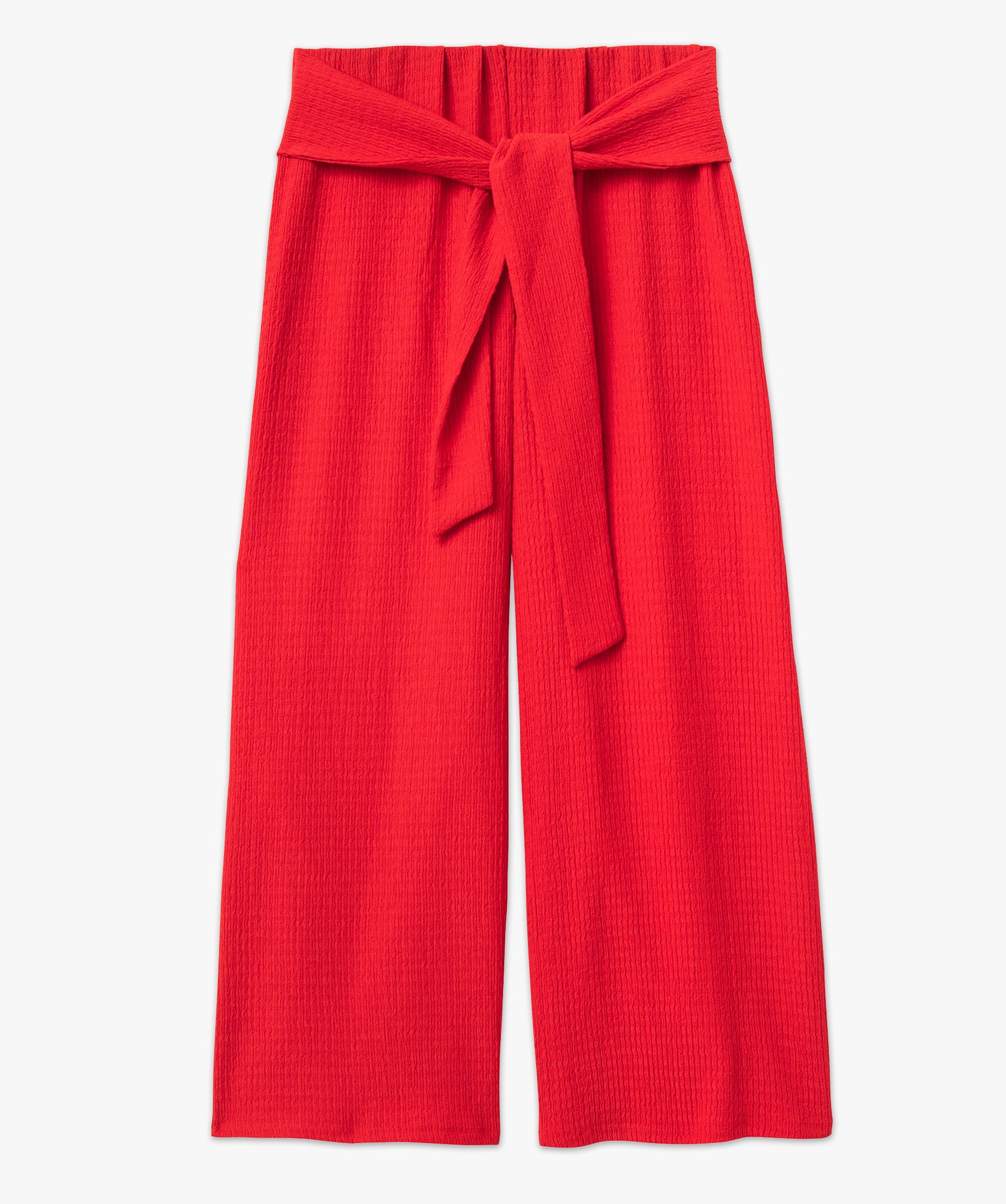 Pantacourt large en maille avec ceinture à nouer femme rouge | GEMO