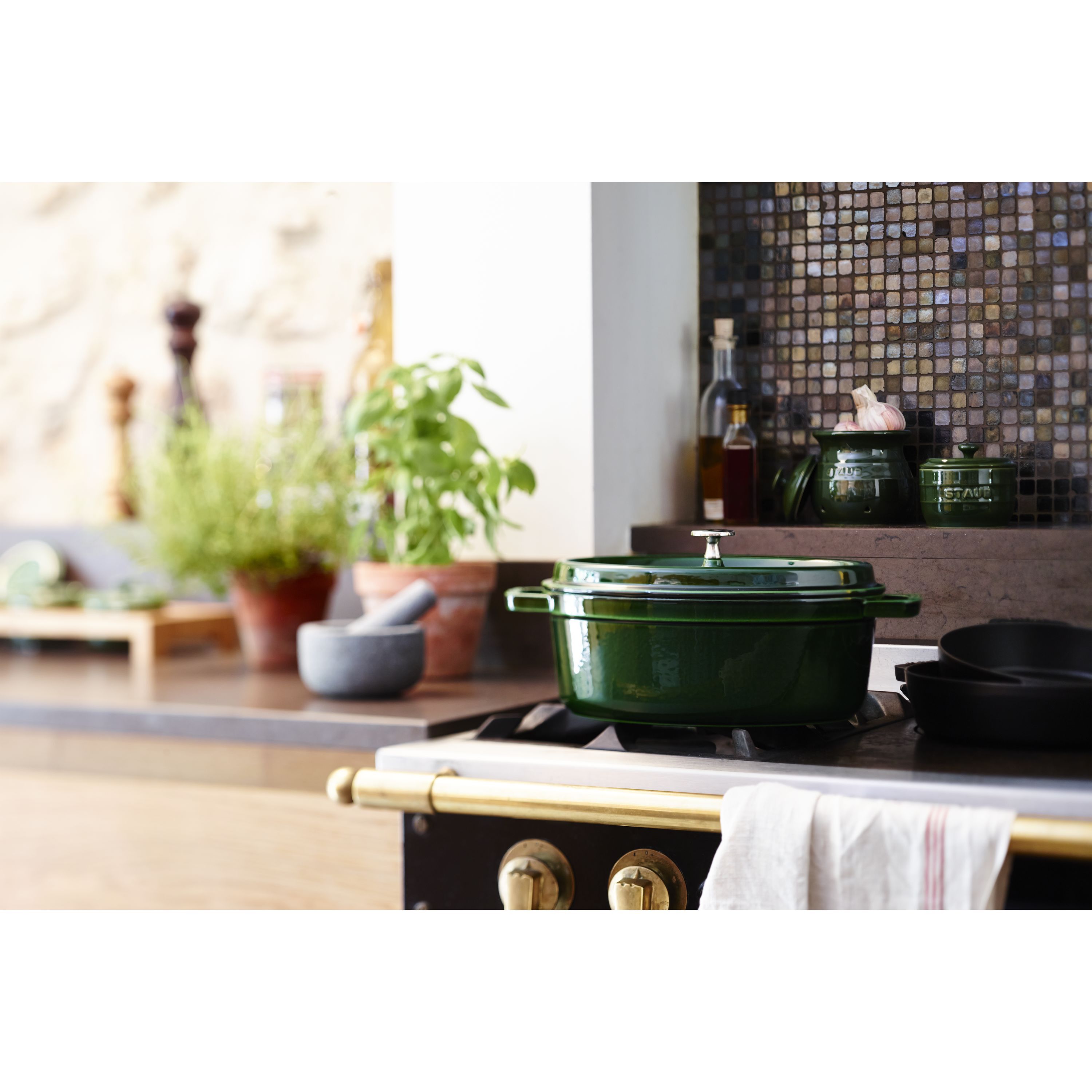 Cocotte 33 cm, oval, Basilikum-Grün, Gusseisen