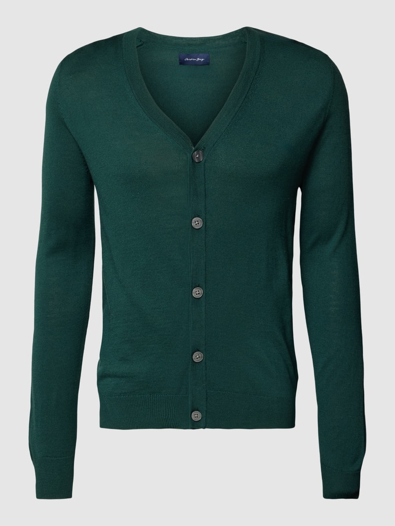 Strickjacke mit V-Ausschnitt und Knopfleiste in bottle