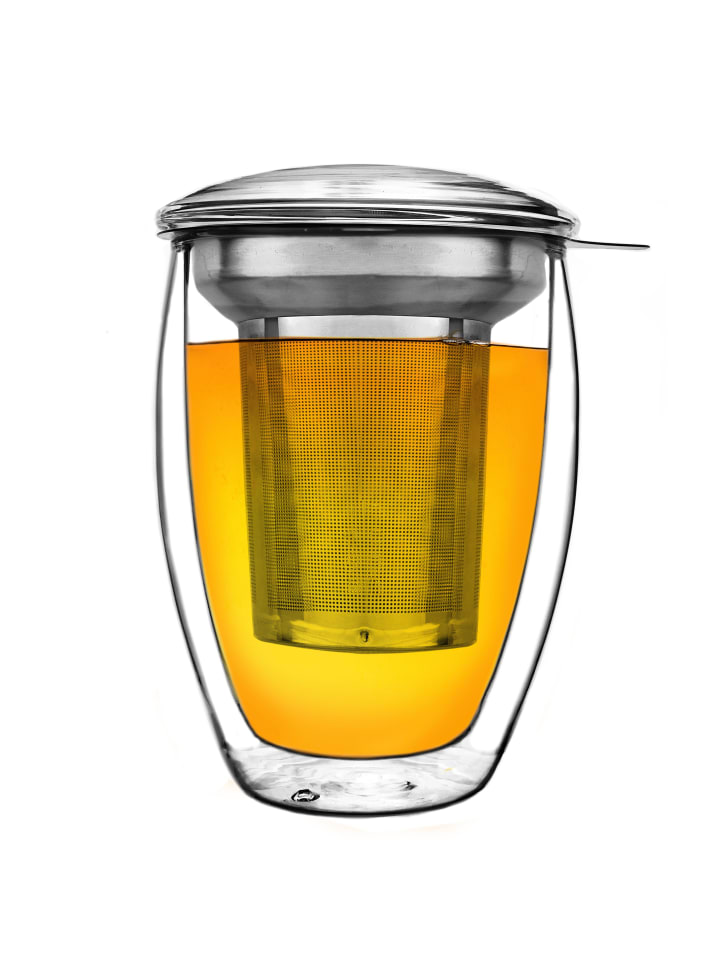 Creano DOPPELWANDIGES THERMOGLAS „ALL-IN-ONE“ 400ml, INKL. EDELSTAHLFILTER, Glas günstig kaufen 400ml