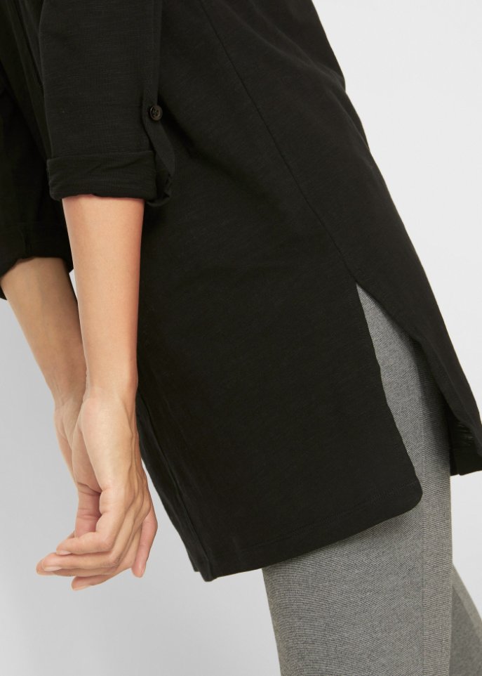 Baumwoll-Longshirt mit Turn-up-Ärmel